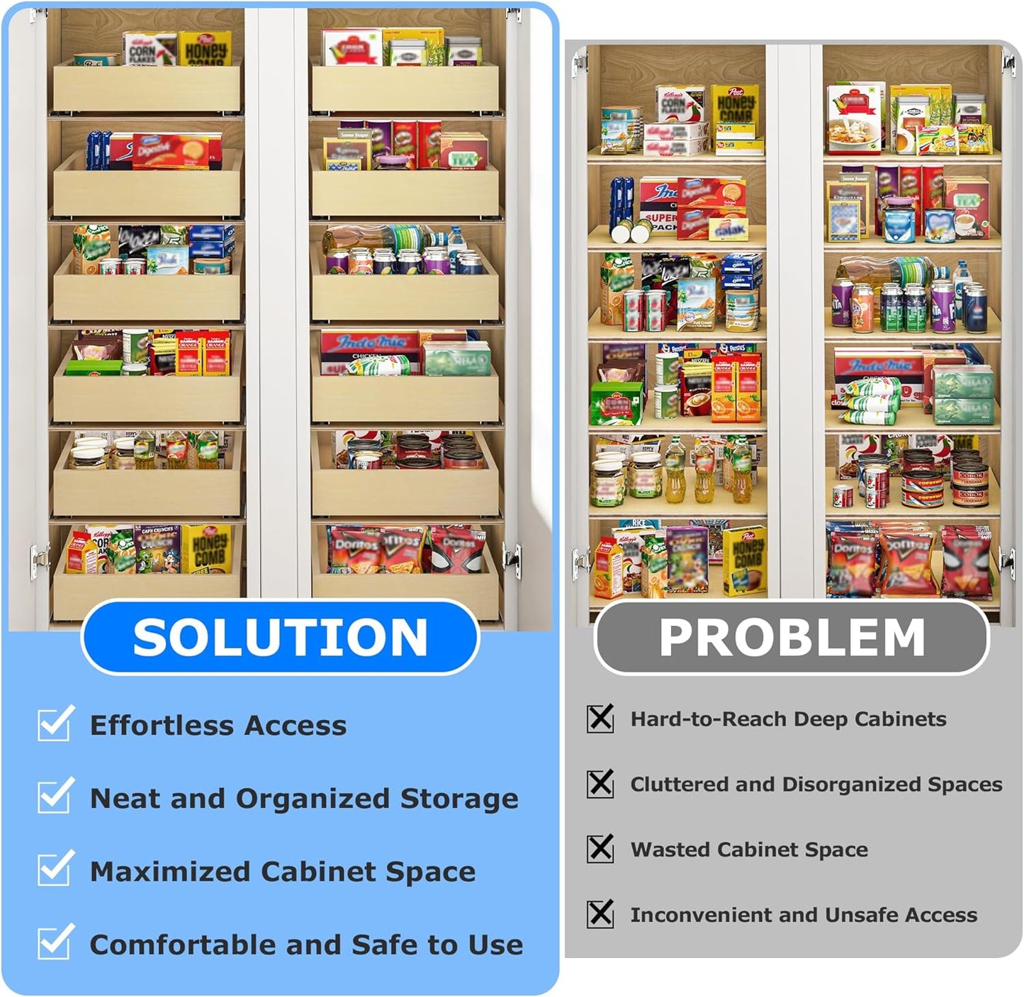 WelFurGeer Heavy-Duty Plywood Pull-Out Cabinet Drawers, 23" W x 22" D Pull Out Drawer for Cabinet, Smooth Slide-Out Shelves for Kitchen Cabinets, Durable Pullout Drawers for Home Kitchen Organization