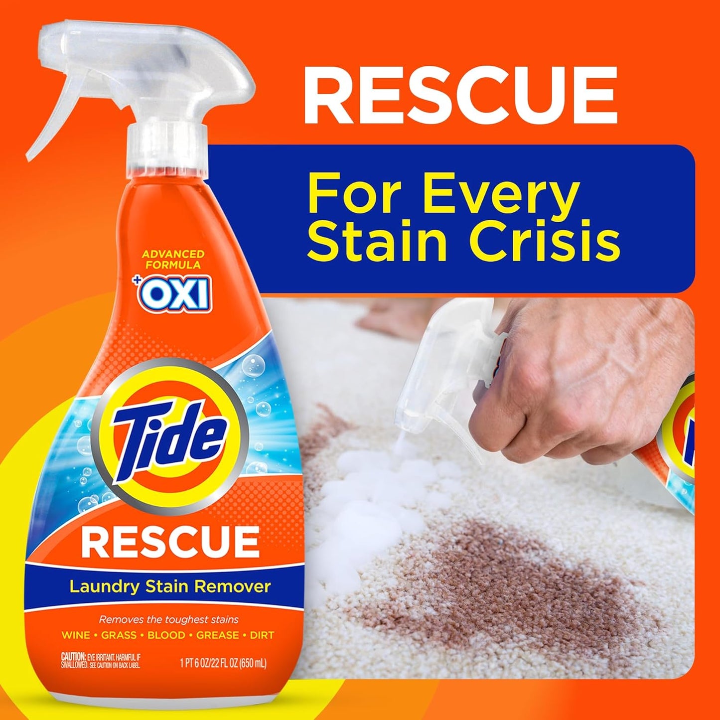 Tide Laundry Stain Remover Spray with Oxi, Travel Stain Remover for Clothes, Carpet, Upholstery, Pet Bedding, Stain Treater Spray for Tough Stains from Wine, Coffee, Grease, 3 Oz (Pack of 3)
