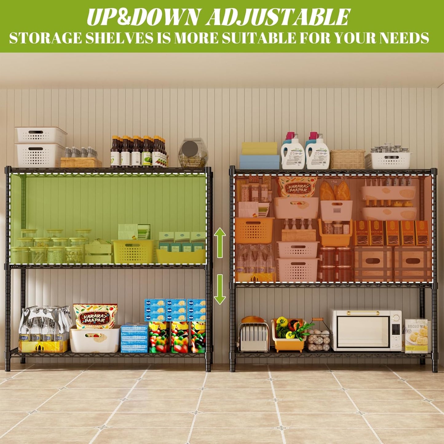 Storage Shelves, 3 PCS 48" L x 20" W x 47" H Heavy Duty Garage Wire Shelving Unit Loads 1200LBS, 3-Tier Adjustable Metal Industrial Utility Shelf Rack for Kitchen, Laundry Room, Basement