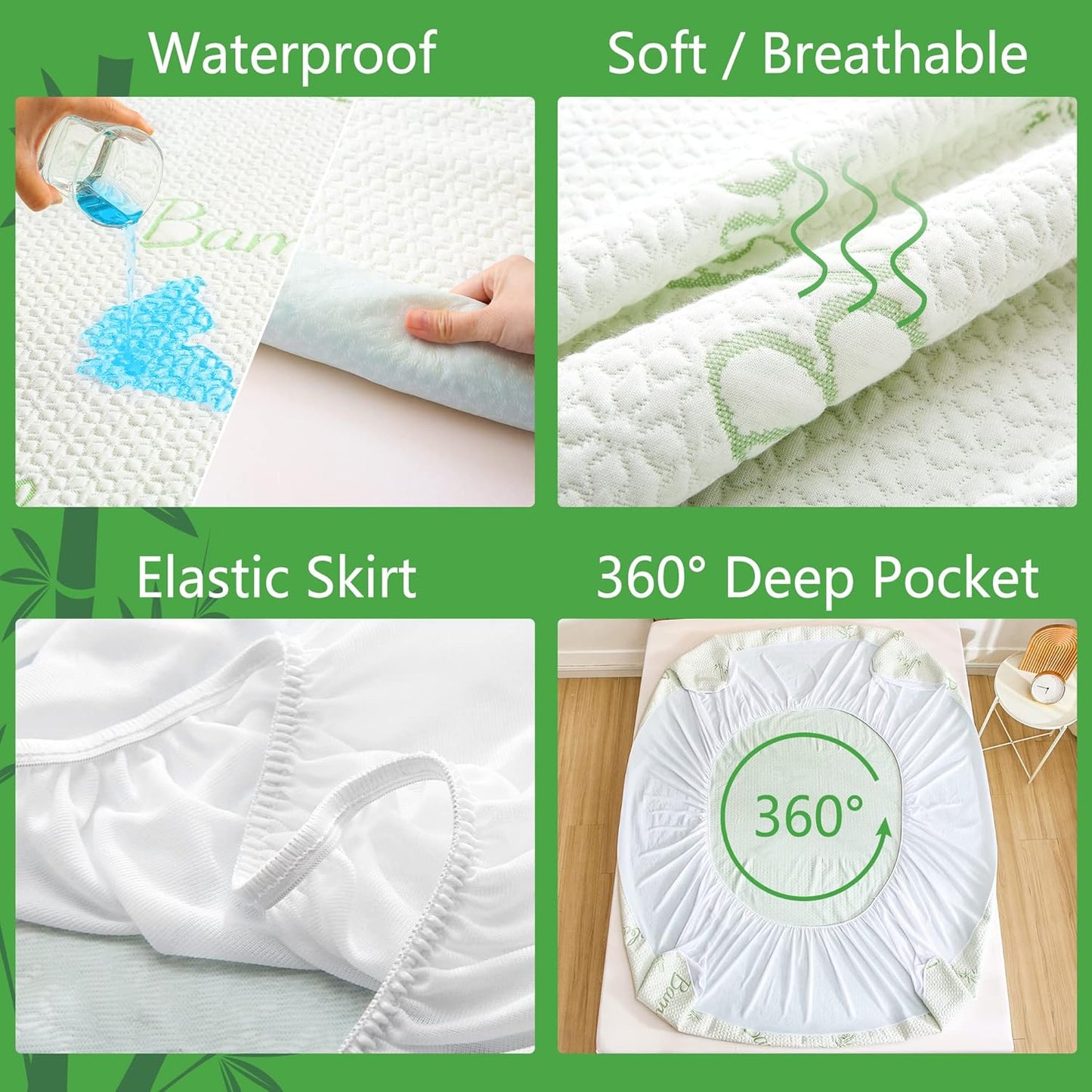 GOONIK Twin XL Mattress Protector for College Dorm Room Essentials, Back to School Breathable Bamboo Viscose Waterproof Twin Extra Long Size Mattress Pad Cover with 6-16 inches Deep Pocket