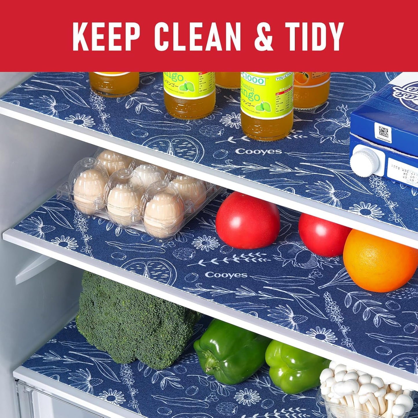 Cooyes Fridge Bin Liners, 12 Pack Refrigerator Liners with Non-Slip Particles, Drawer Mats for Kitchen Cabinets, Breathable Cloth Material, Washable, Keep Produce Fresh Longer