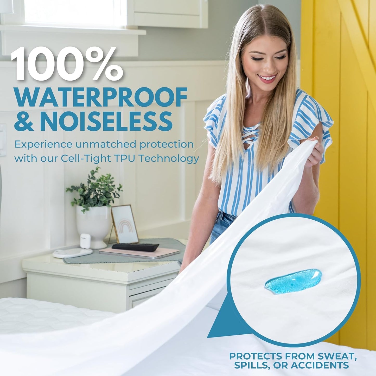 King Size 78x80” Premium Waterproof Zippered Mattress Encasement, 100% Cotton, Hypoallergenic, Six Sided Mattress Cover, Invisible Zippered, Soft Breathable up to 15" Deep - Rest Line