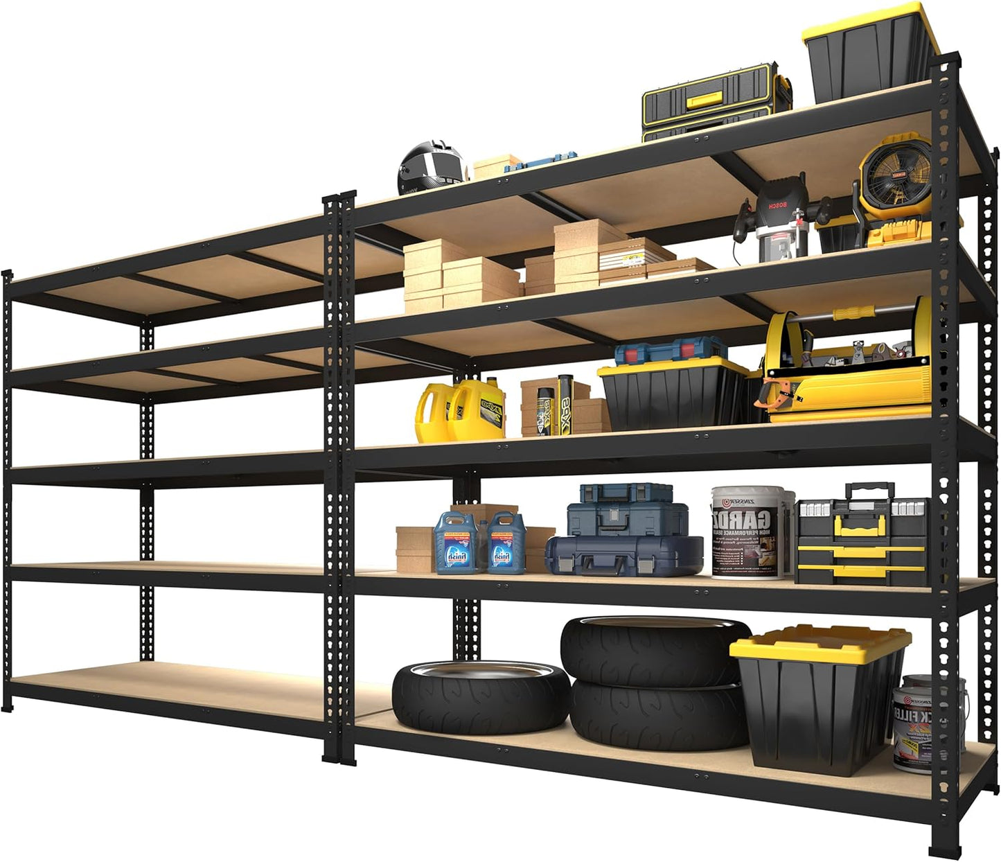PrimeZone 2 Pack Storage Shelves 48" x 24" x 72" - 5 Tier Heavy Duty Adjustable Garage Storage Shelving, Metal Storage Utility Rack Shelf Unit for Warehouse Pantry Closet Kitchen, Black