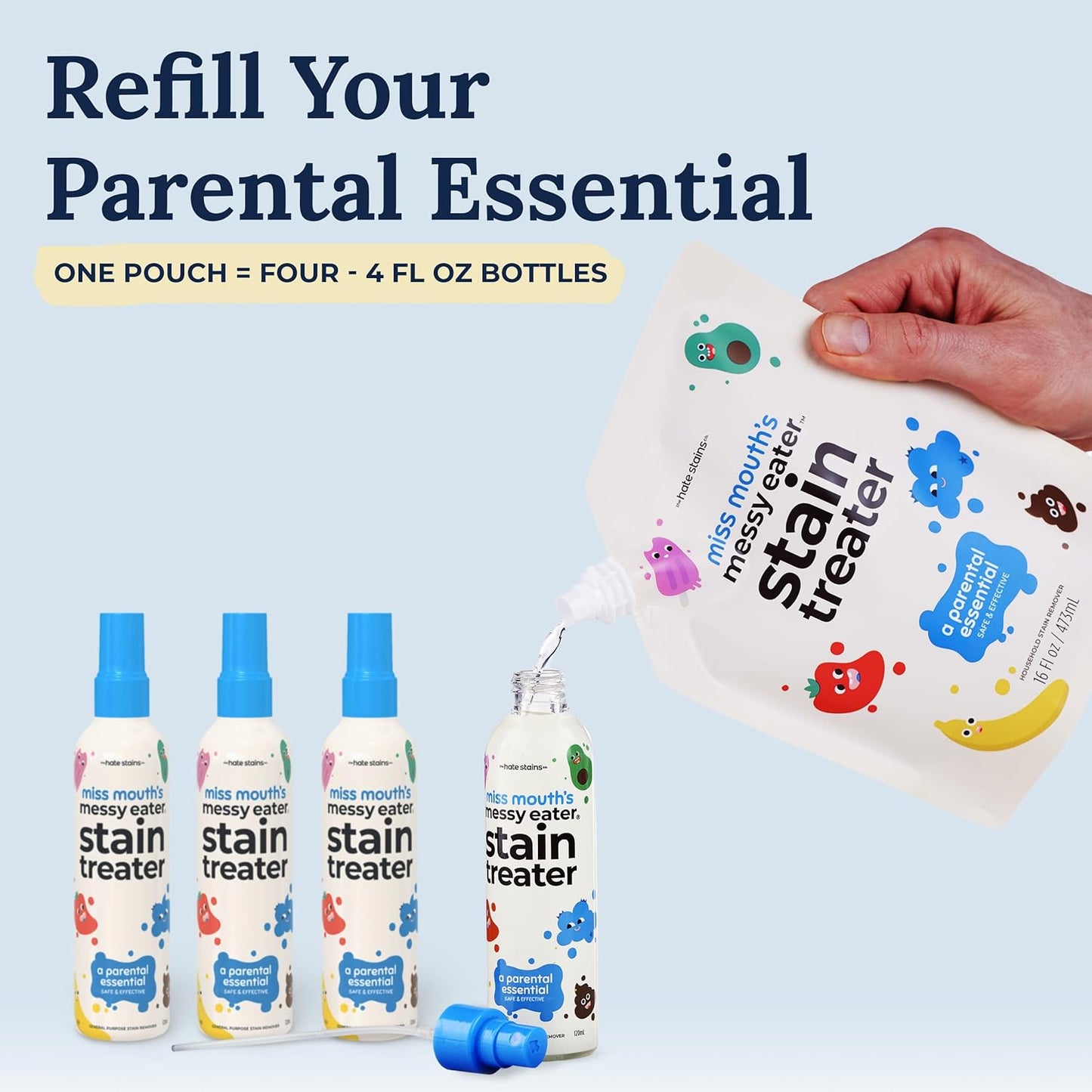 Miss Mouth's Messy Eater Stain Treater - 16oz Refill - Newborn & Baby Essentials - No Dry Cleaning Food, Grease, Coffee Off Laundry, Underwear, Fabric