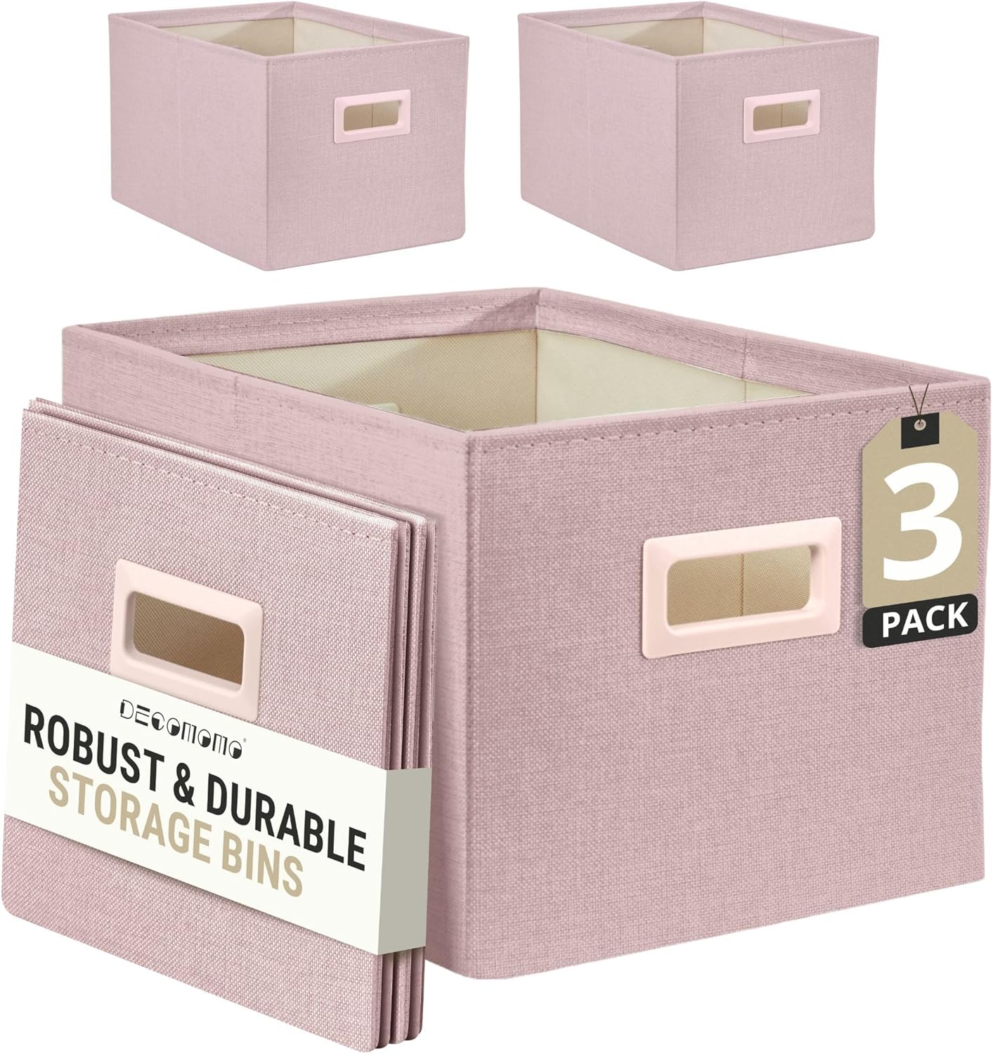 DECOMOMO Storage Bins for Shelves Robust Fabric Closet Bins for Shelves Toy Storage Clothes Books (Pack of 3 – Pink)