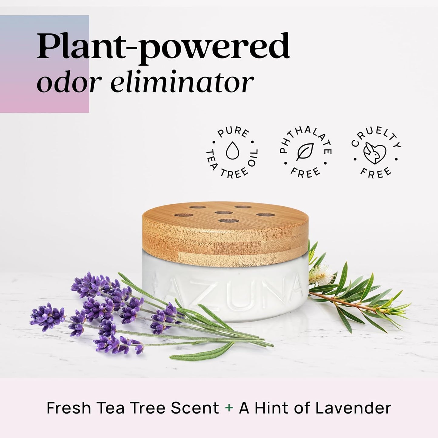 Azuna Air Freshener & Odor Eliminator for Strong Odor | 1 Room Kit Includes (1) Empty Luxe Glass Jar & 8oz Refill with Tea Tree Essential Oil Gel | Aromatherapy | Last 60-90 Days