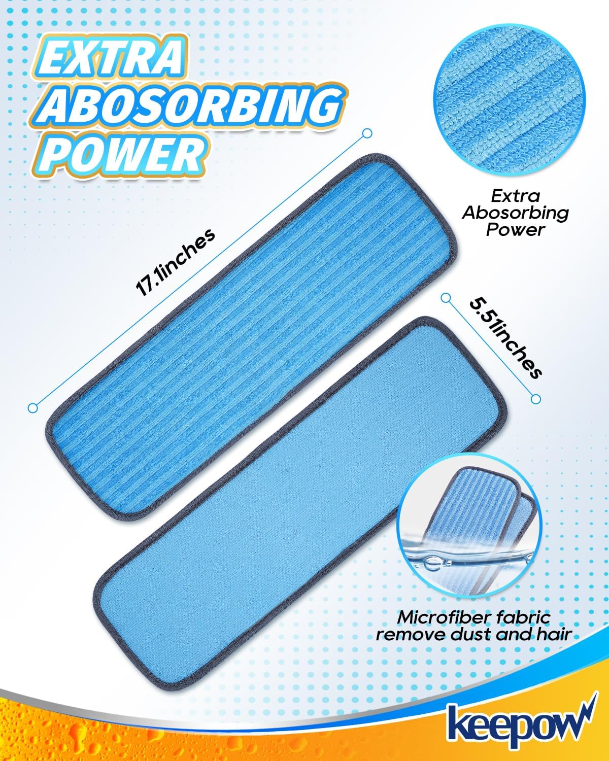 KEEPOW Steamer Microfiber Pad Compatible with Wagner 905e, 915e and 925e, Reusable Microfiber Cleaning Replacement Pads for Multi-Surface Floor Cleaning for Powerful, 2 Pack (Mop is Not Included)