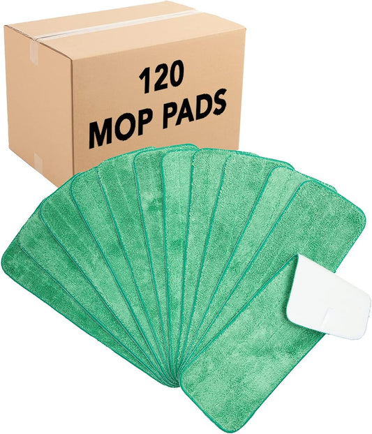Arkwright Spray Mop Replacement Pads - (Case of 120) Bulk Microfiber Flat Dry and Wet Refill Mop Pads Floor Cleaning, Compatible with Bona and Rubbermaid, Fits All Mop Heads, 18 in, Green