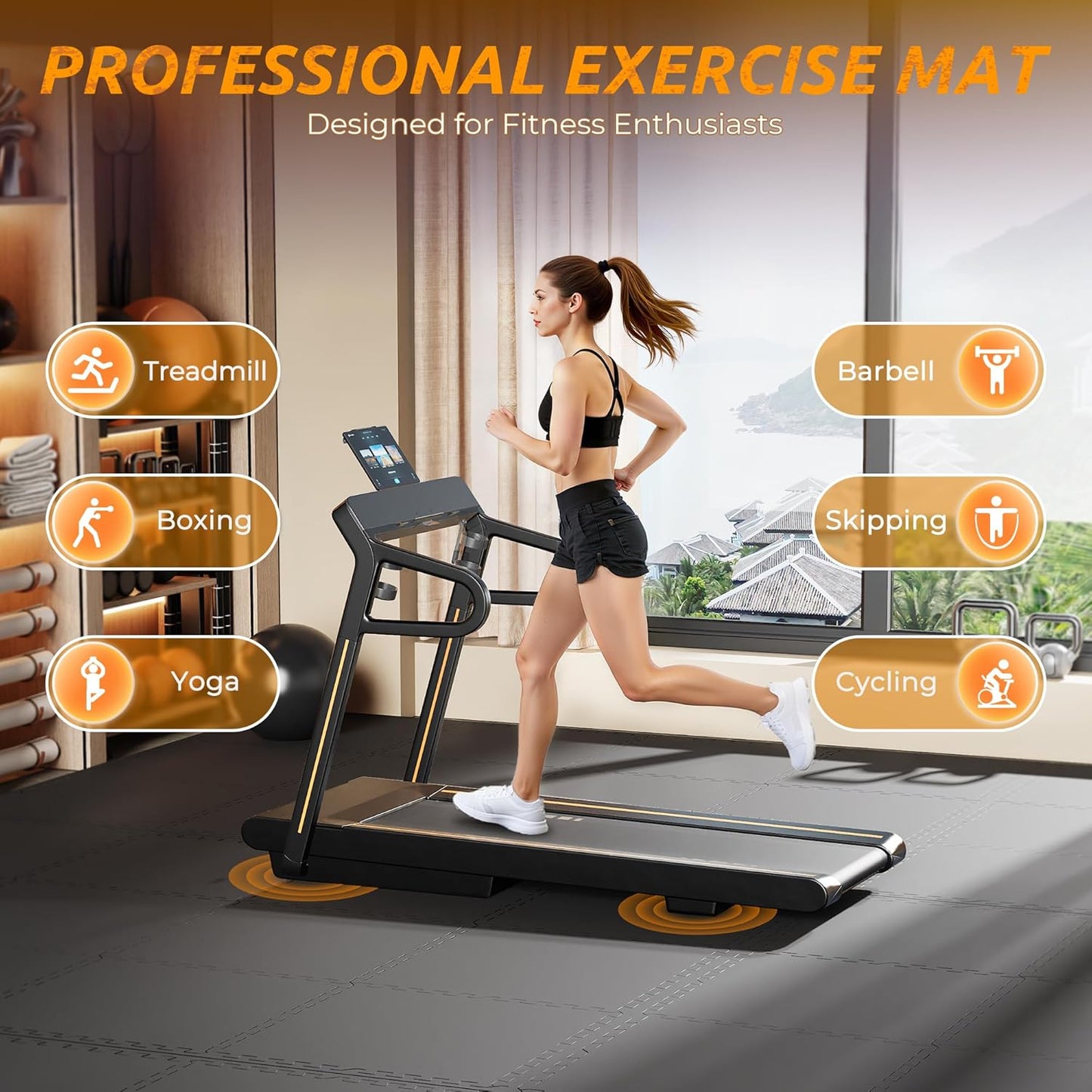 PRAISUN 0.6" Thicker Gym Mat, 24 Tiles 96 Sq Ft Workout Mats, Interlocking Foam Tiles with Rubber Top, High Density EVA Foam, Exercise Mat, Gym Flooring for Home Gym, Garage, 24 x 24in, Black