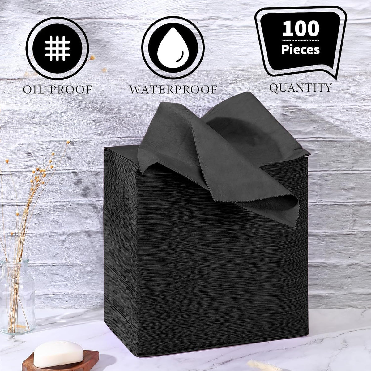 Breling 100 Pcs 31.5 x 71 Inch Disposable Bed Sheets Oil-proof PE Film Massage Table Sheets Non-woven Fabric Spa Waterproof Bed Cover Breathable for Beauty Salon Hotels Tattoo Waxing(Black)