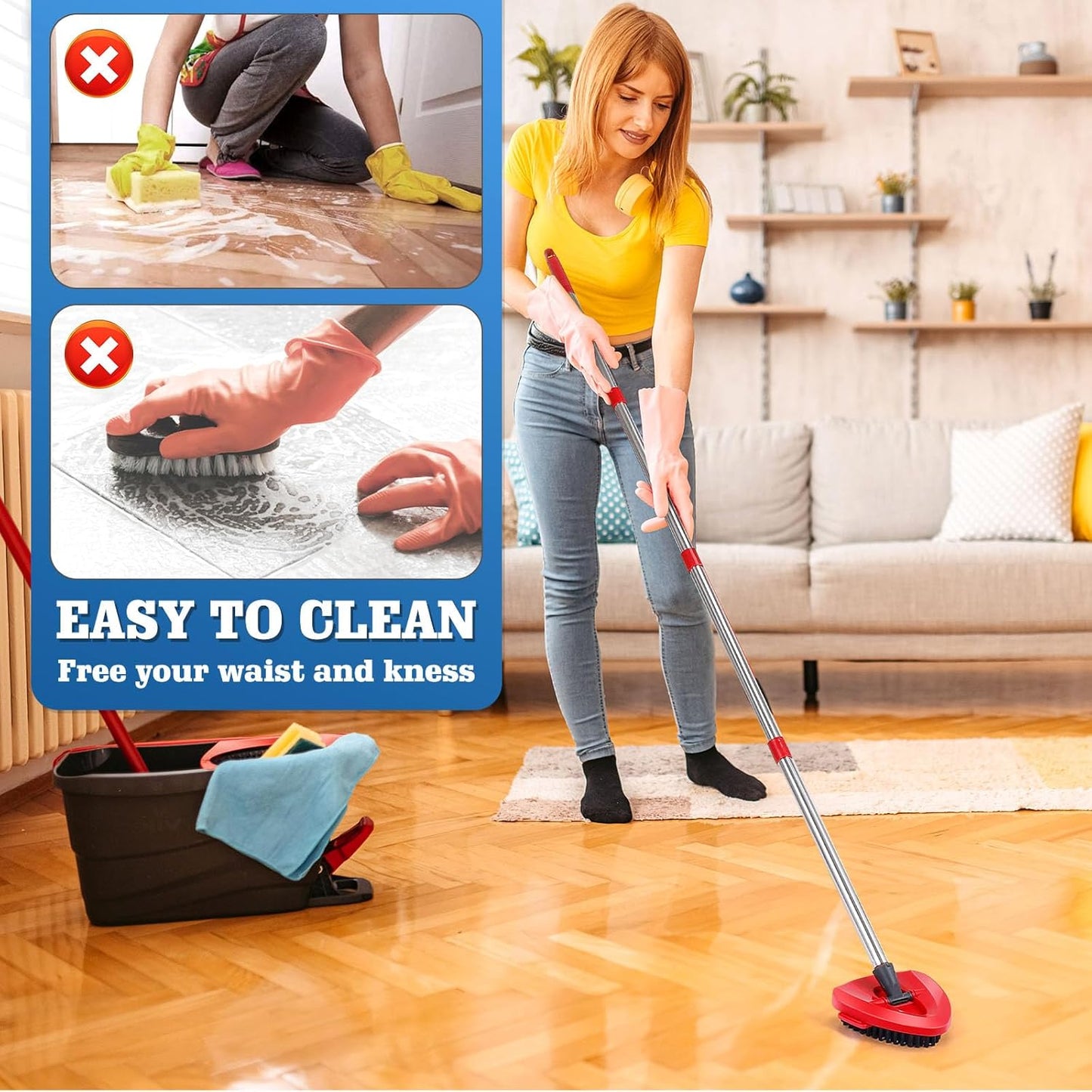 6 Pack Mop Replacement Heads Compatible with Oceda EasyWring 1-Tank System - Includes 2 Mop Scrub Brush Head, Microfiber Mop Refills, Easy Cleaning Mop Head Replacement（White)