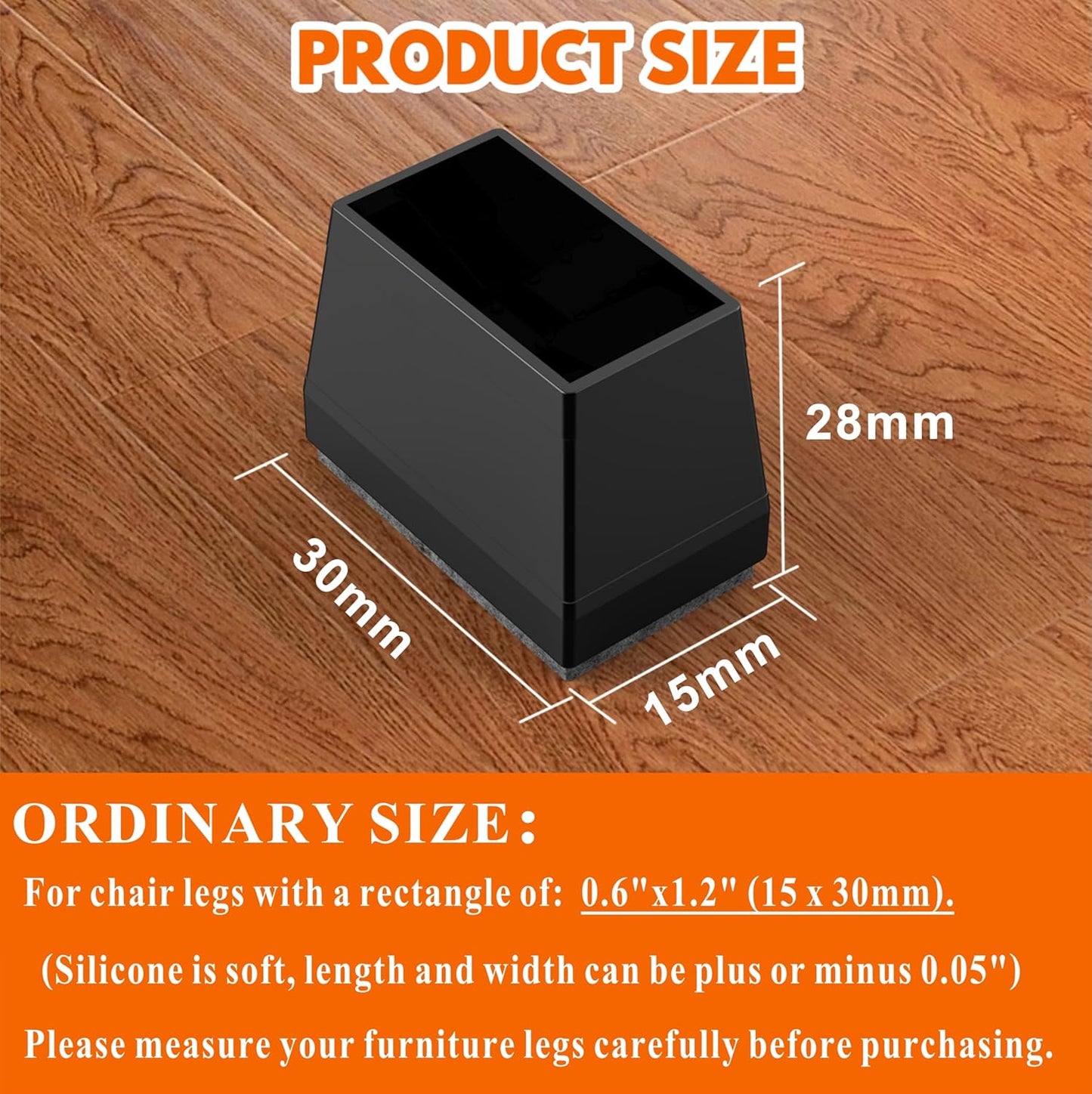 Rectangle Chair Leg Protectors for Hardwood Floors,16 PCS Silicone Covers to Protect Wood Tile Floors Felt Pads Furniture Leg Caps Reduce Noise. Easy to Move.(Black,0.6 x 1.2 Inch,Rectangle)