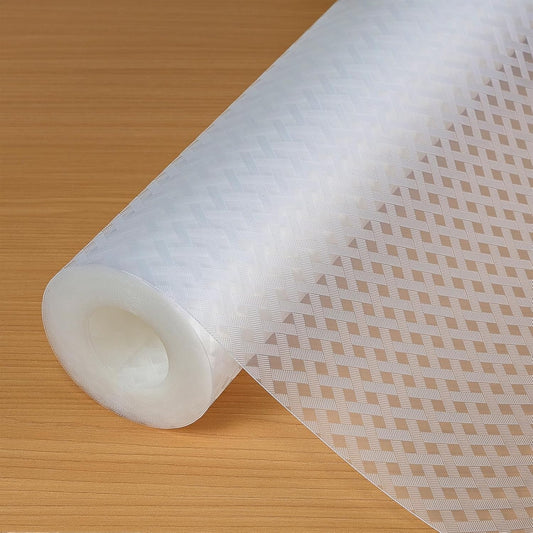 Shelf Liners 22 in x 20 ft EVA Drawer Mats, Non-Adhesive Cupboard Protector, Kitchen Cabinet Lining Fridge Liner (Clear Crossed Stripe, 56x610cm)