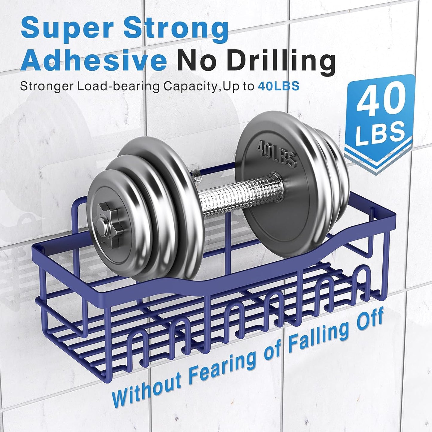 EUDELE 5-Pack Rustproof Stainless Steel Shower Caddy – No Drill Adhesive Bathroom Organizer with Large Capacity, Spacious Shower Shelves for Inside Shower, Kitchen & Home Decor Storage-XL Size
