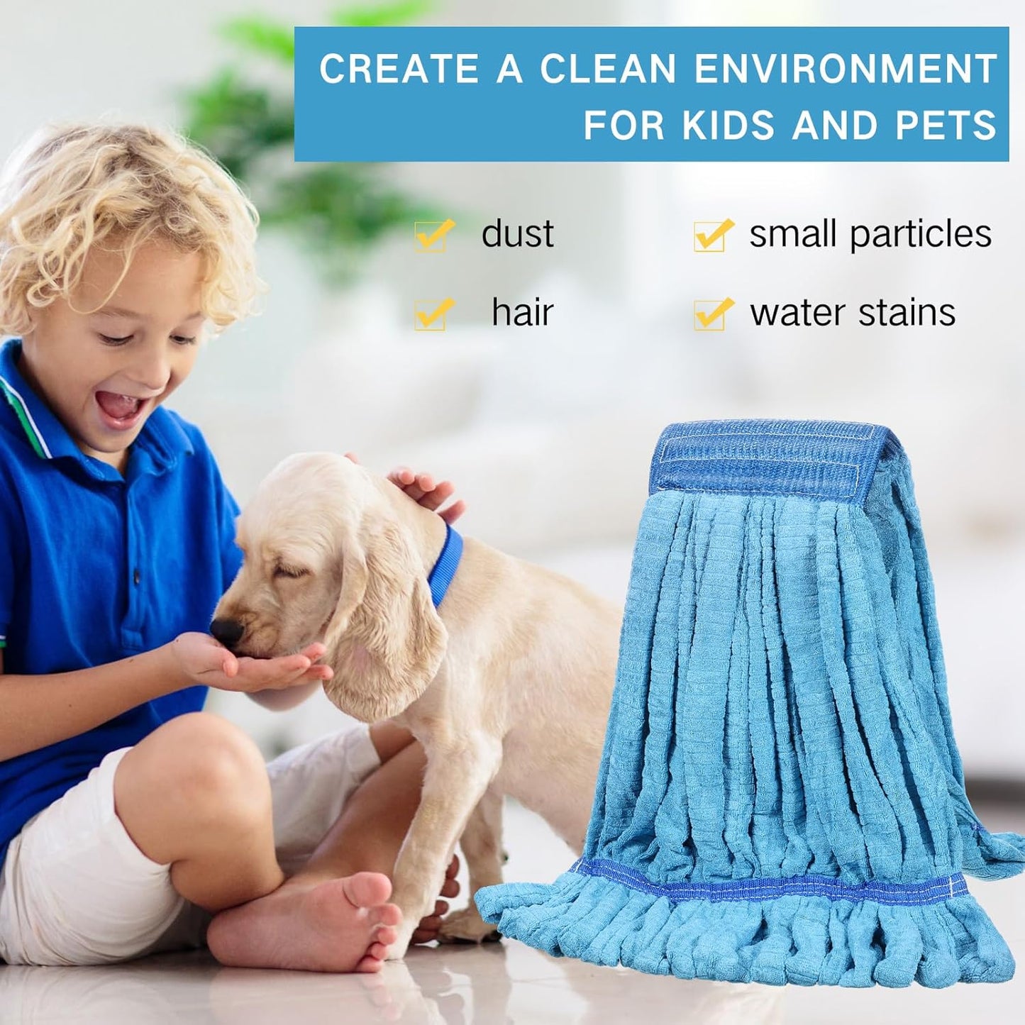 Lallisa 4 Pcs Commercial Mop Head Replacement Tube Microfiber Industrial Looped End Mop Heads Refill for Floor Cleaning for Home Commercial Industrial Use(Large,Blue)