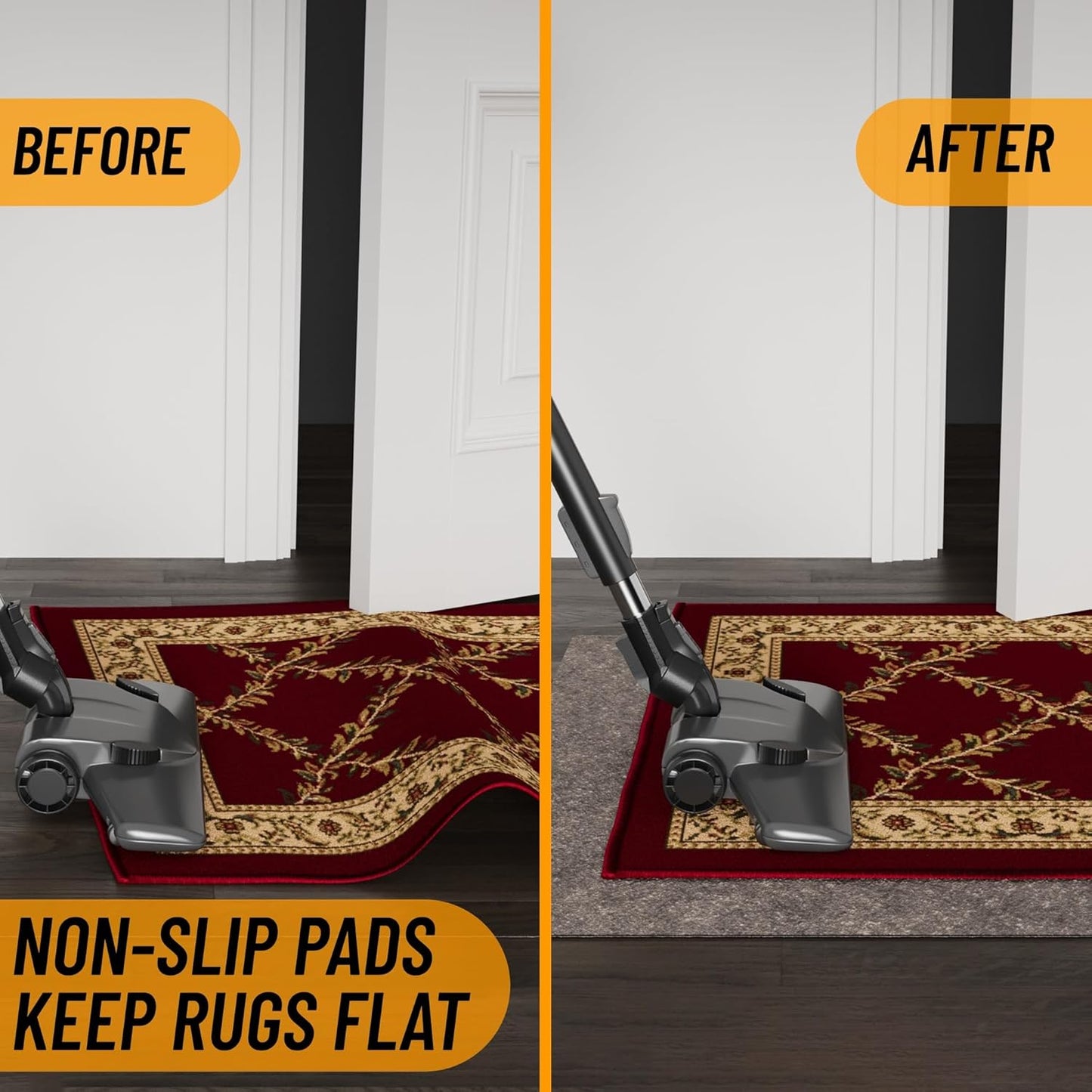 Ottomanson 4' x 8' Non-Slip Rug Pad Gripper 1/4 Inch Thick Dual Surface Felt + Rubber Gripper - Safe for All Floors, Brown