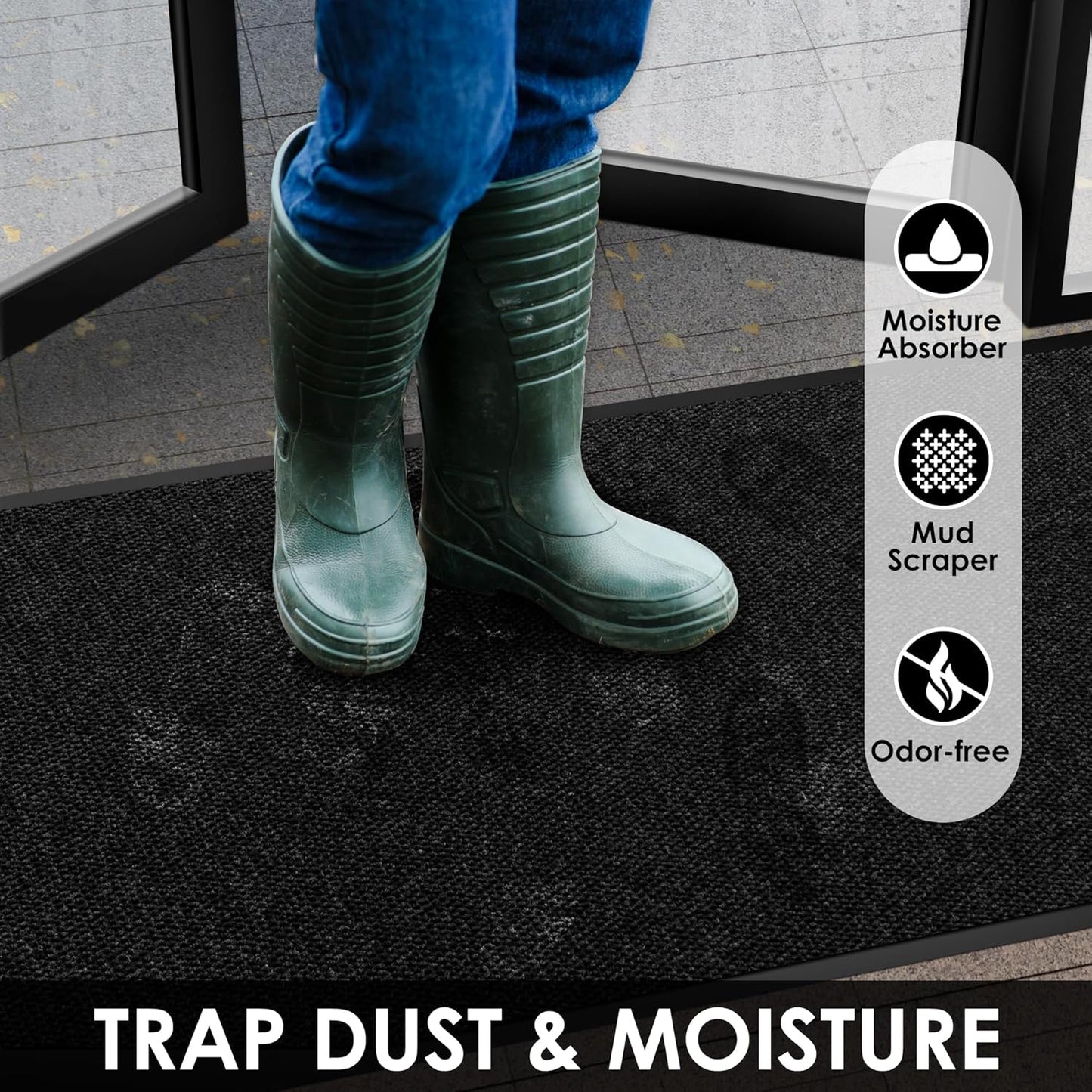 2′ x 57′ Front Door Mat Indoor Outdoor Entrance, Commercial Floor Mat Heavy Duty Dirt Trapper Entryway Doormat, Custom Size Non Slip Rubber Backing Welcome mat, Door Mat for High Traffic Area