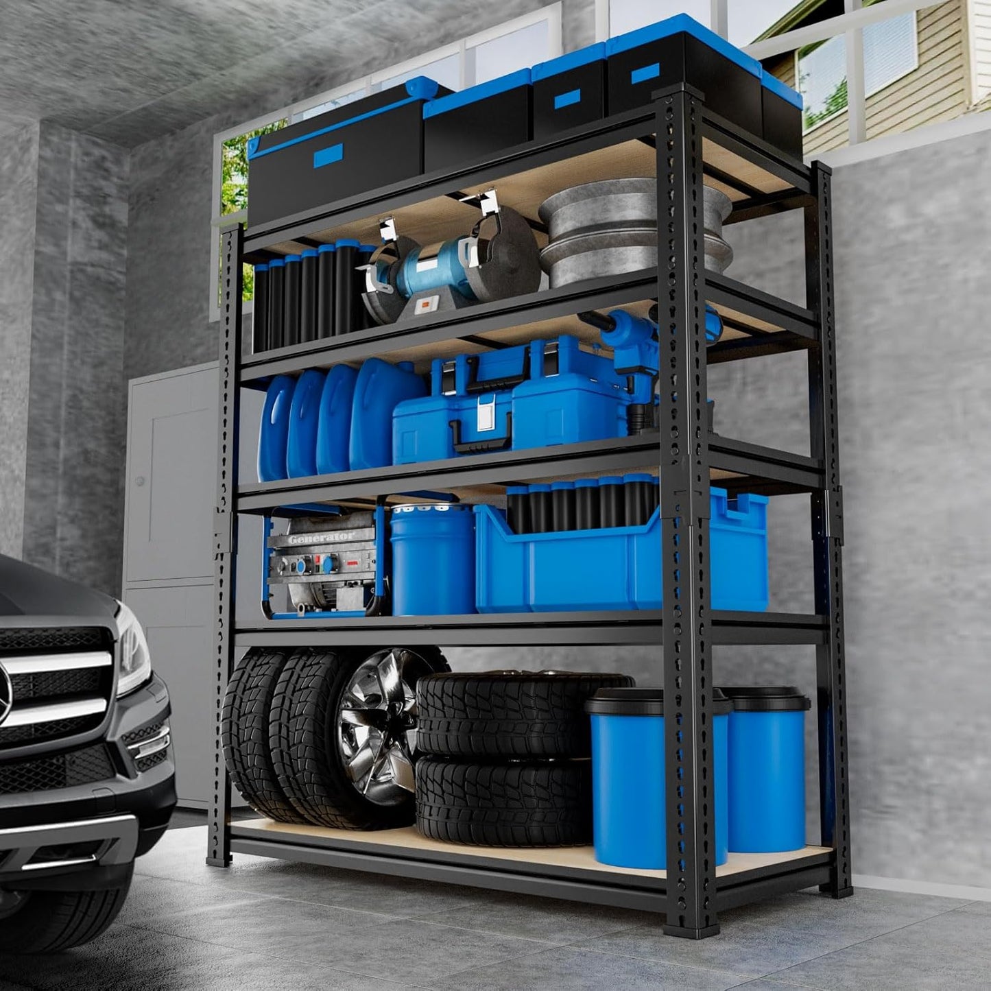 Garage Shelving, 4 PCS Storage Shelves Heavy Duty 2000 LBS Capacity, 5 Tier Adjustable Metal Organizer Wire Rack, 36" L x 18" W x 72" H Utility Shelf Unit for Kitchen Pantry