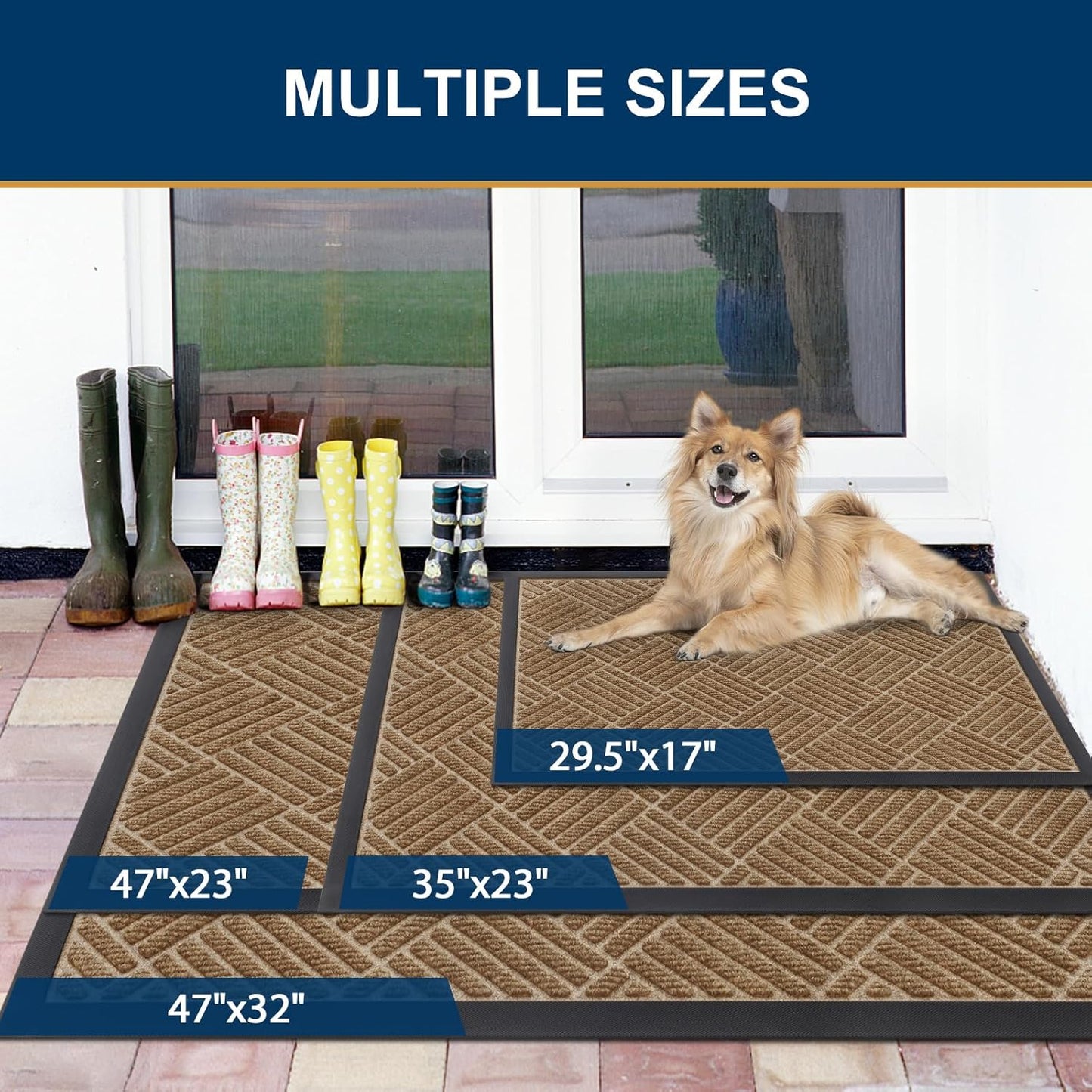 Smiry Front Door Mat Outside Entrance, Heavy Duty Outdoor Indoor Mat, Natural Rubber Doormat, Non Slip, Trap Dirt and Moisture, Easy Clean, Low Profile Patio Porch Entryway Mat, 71x47, Coffee