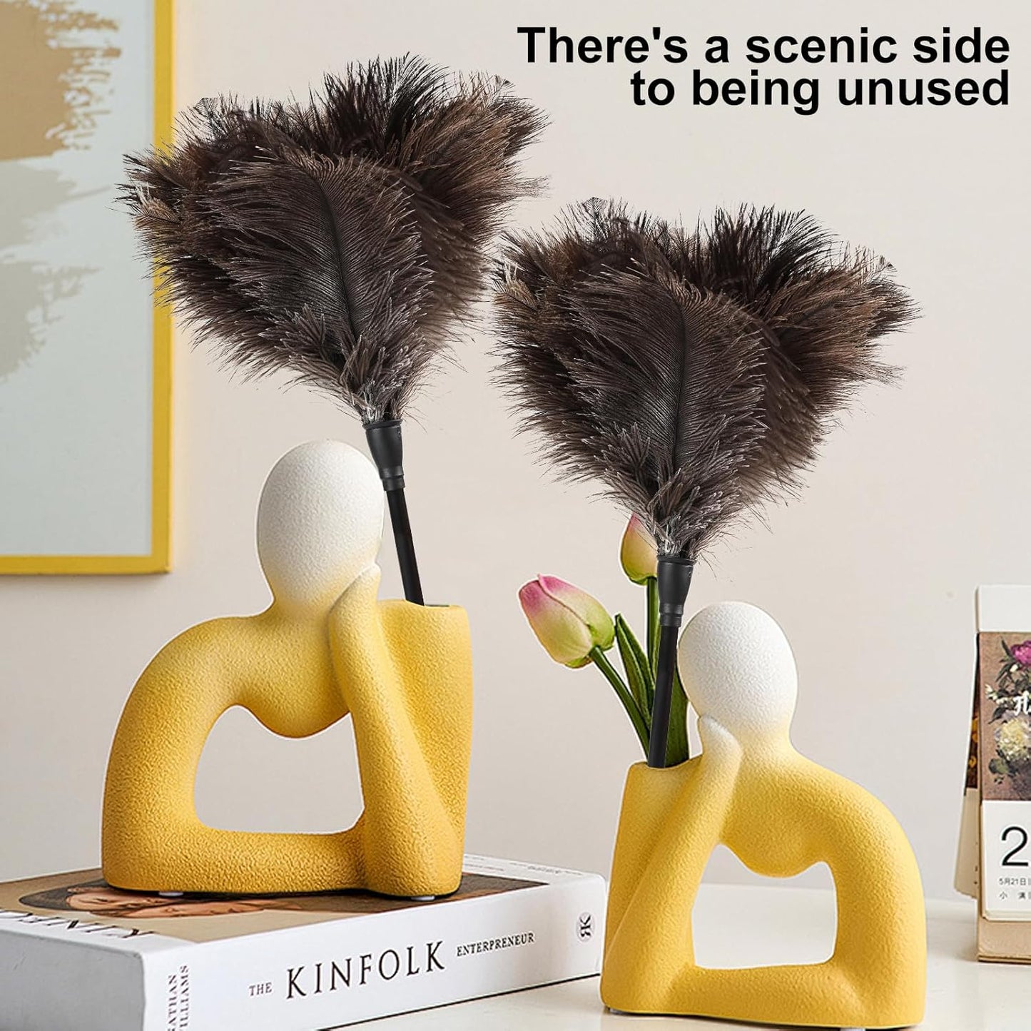 Ostrich Feather Duster-14.9 Inch Mini Natural Feathers Dusters with Plastic Handle Reusable Handheld for Cleaning Supplies Home Car Office(6pcs)