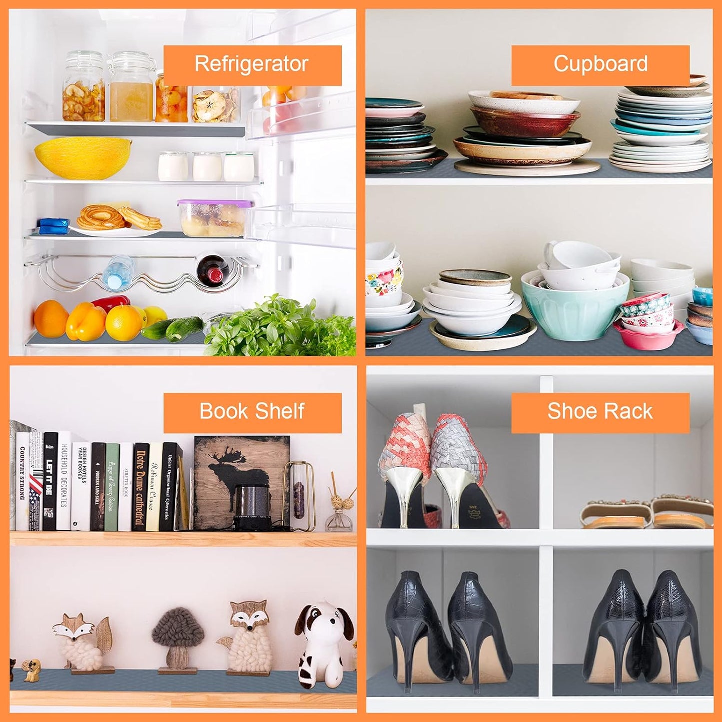 Shelf Liners for Kitchen Cabinets Refrigerator Liners Waterproof & Oil-Proof Kitchen Cupboard Liner Non-Slip Drawer Mats EVA Material Non Adhesive Fridge Mats for Shelves 23.6 x 157.4 Inches