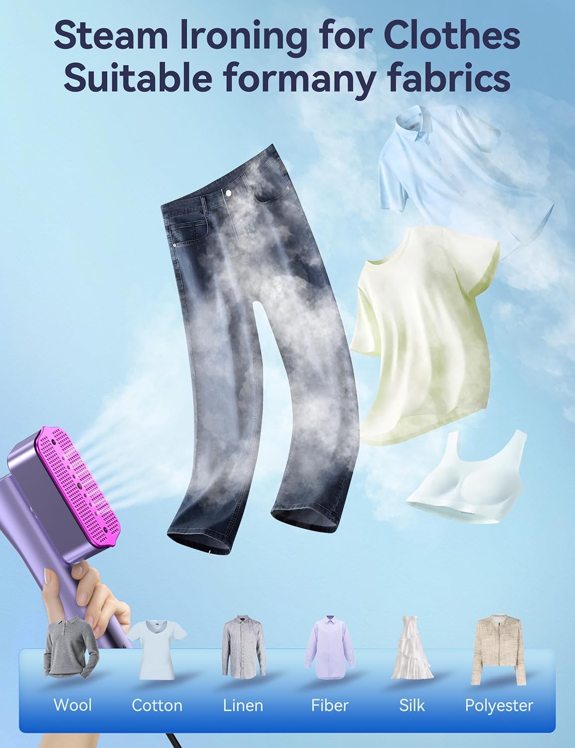 Steamer for Clothes,Sundu Portable 2-in-1 Steamer & Iron,15s Heat-up,100ml Tank,Ironing Gloves,20 Min Steam,Wrinkle Remover,Garment Steamer for Travel & Home(Dreamy Purple)