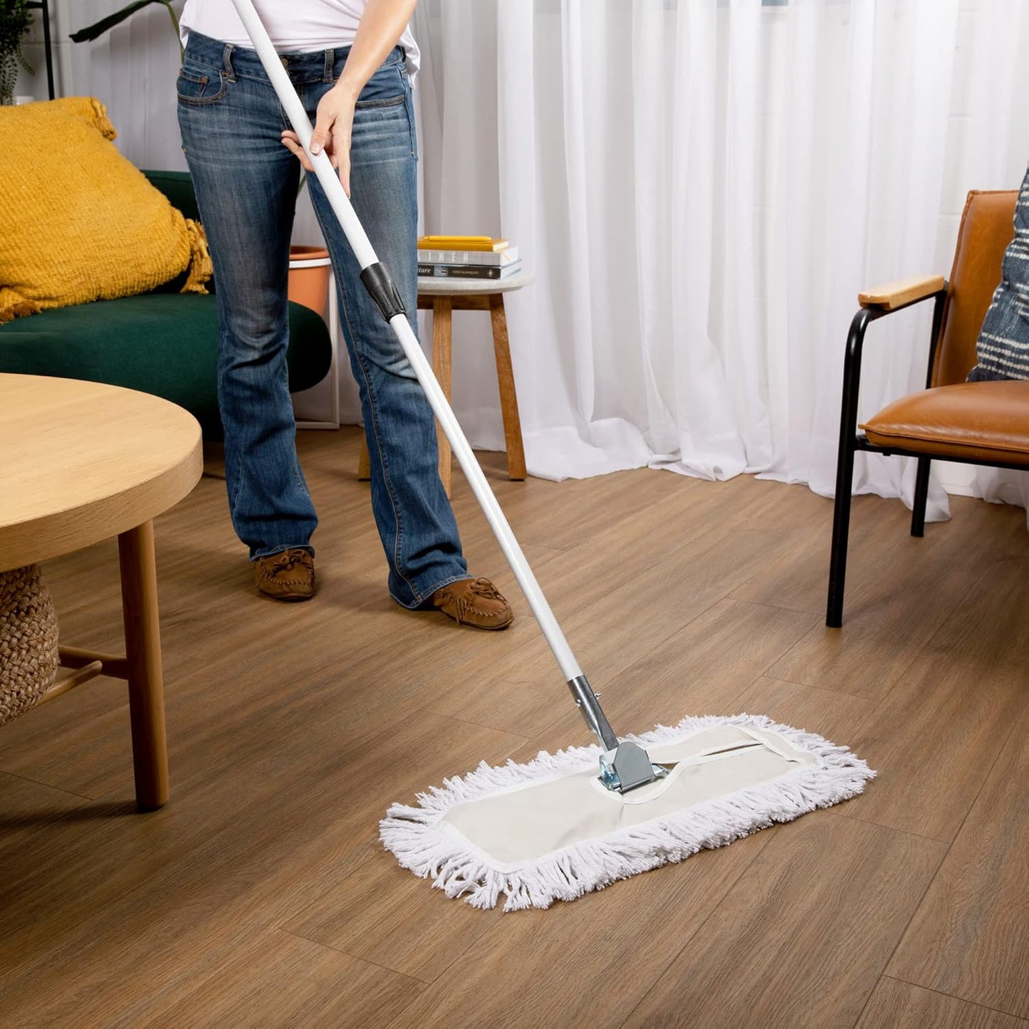 Commercial Dust Mop – 48 Inch Floor Sweeper for Hardwood, Reusable Cotton Mop Head, Extendable Handle, Dry Mop for Floor Cleaning & Janitorial Supplies