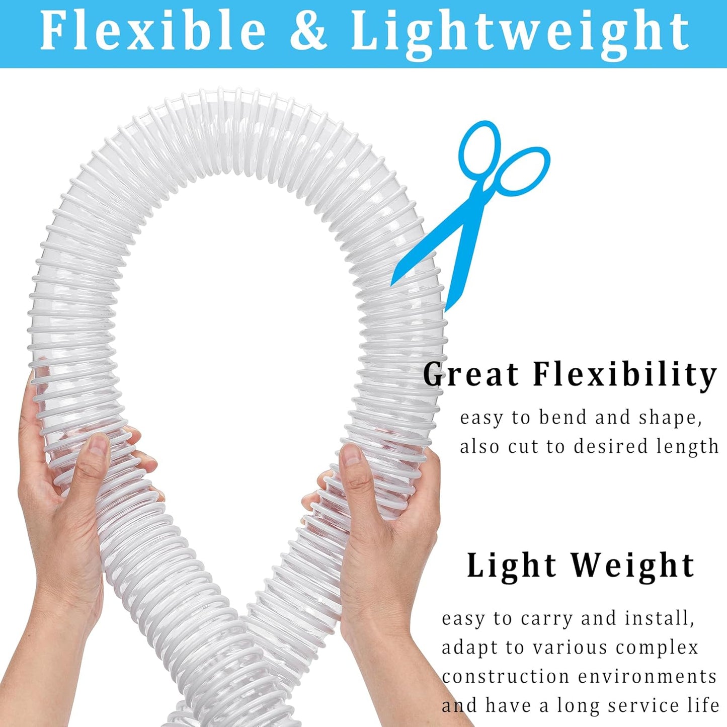 Dust Collection Hose 2 in × 10 ft Heavy Duty Clear Flexible PVC Reinforced Thicken Helix Suction Discharge Corrugated Pipe Hose for Fume Dust Collector Fitting Wood Chip Saw