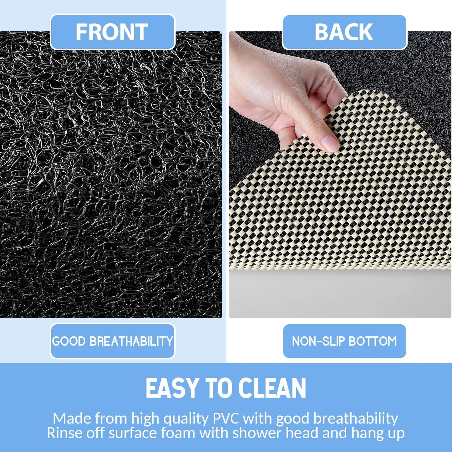 Non-Slip Bathtub Mat, Anti Slip Shower Mat, Fast Drying Bathtub Mats, Foot Scrubber Mat, Anti Slip Mat for Tub, Floor, Bathroom, Kitchen, Home, Hotel (Black 40"×16")