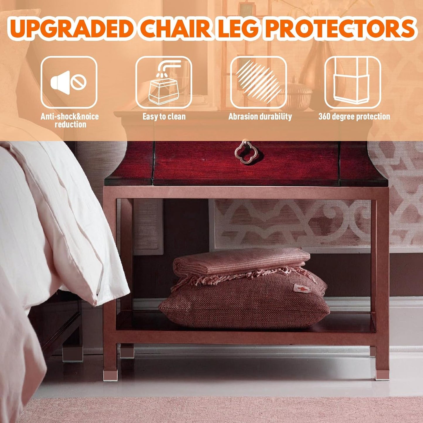 Rectangle Chair Leg Protectors for Hardwood Floors,16 PCS Silicone Covers to Protect Wood Tile Floors Felt Pads Furniture Leg Caps Reduce Noise. Easy to Move.(Clear,1 x 2.5 Inch,Rectangular)