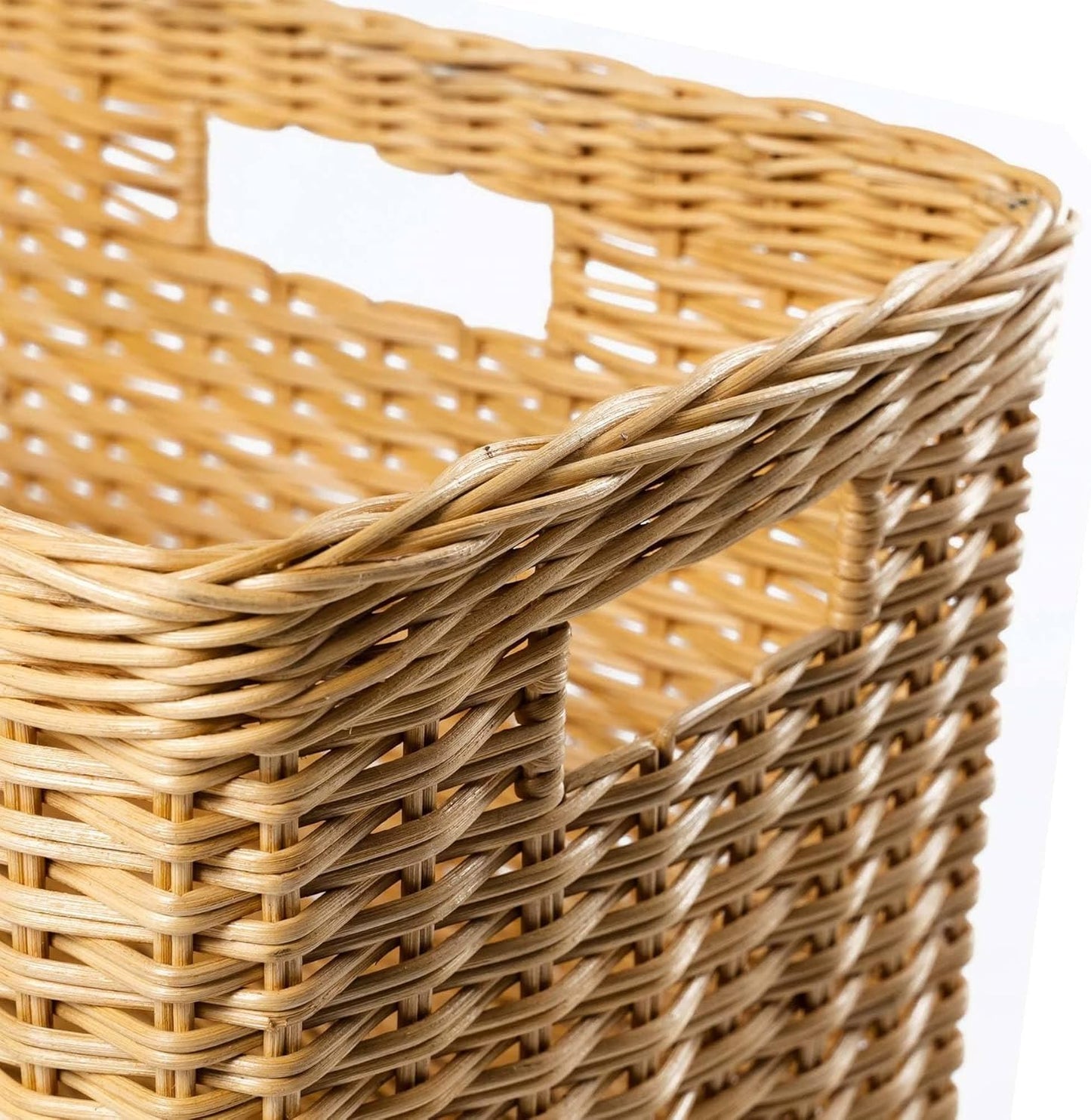 The Basket Lady Tall Rectangular Wicker Storage Basket, Medium, 20 in L x 13 in W x 11 in H, Sandstone