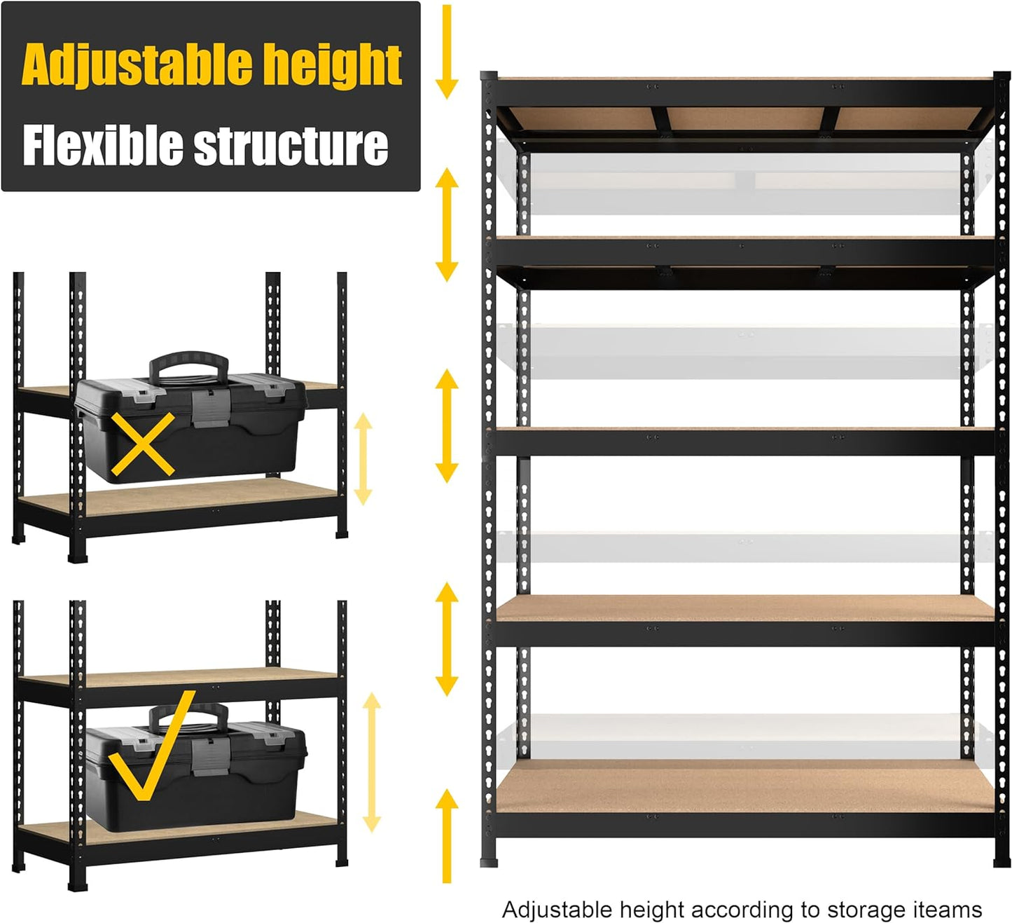 PrimeZone 2 Pack Storage Shelves 48" x 24" x 72" - 5 Tier Heavy Duty Adjustable Garage Storage Shelving, Metal Storage Utility Rack Shelf Unit for Warehouse Pantry Closet Kitchen, Black