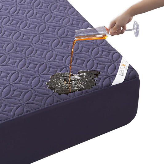 BEDLORE Waterproof Mattress Protector, King Size Mattress Pad with Deep Pocket 6"-18" Depth, Soft Dirt-Proof Double Bed Mattress Cover for Bedroom, College Dorm, Hotel (Navy Blue)