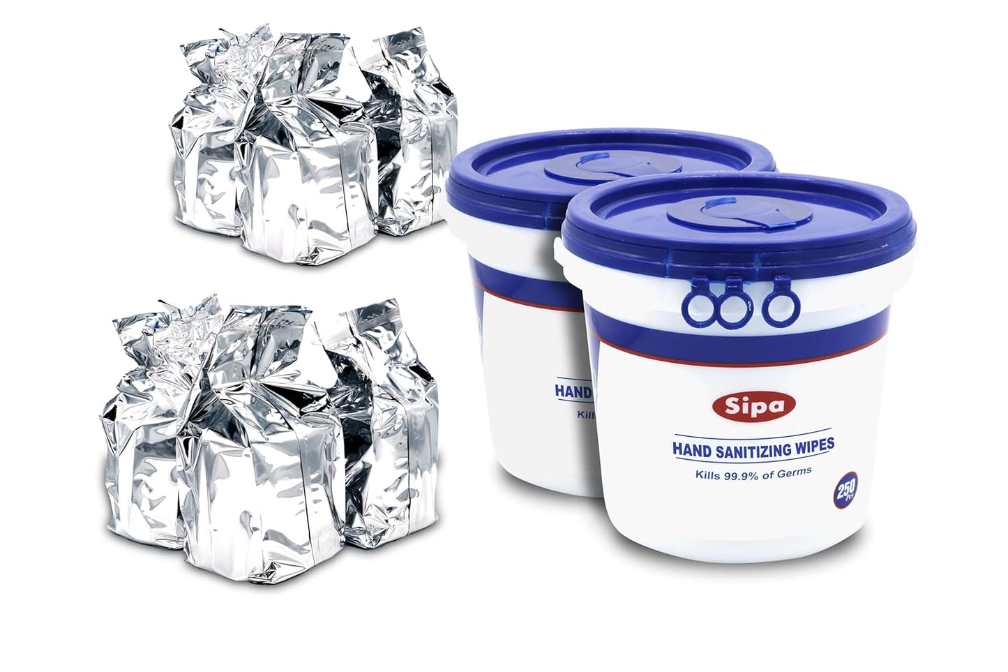 SIPA Hand Sanitizing Wipes 250 WIPES/BUCKET will Refills (2 BUCKETS 6 REFILLS)