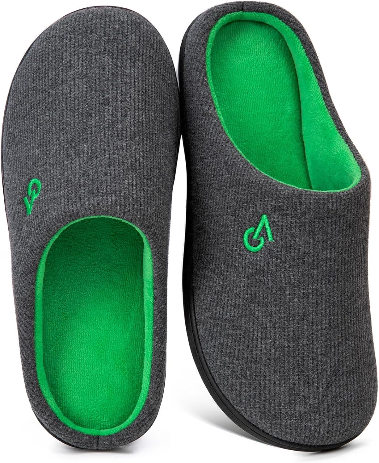 VeraCosy Men's Two-Tone Memory Foam House Slippers Indoor Outdoor Durable Rubber Sole