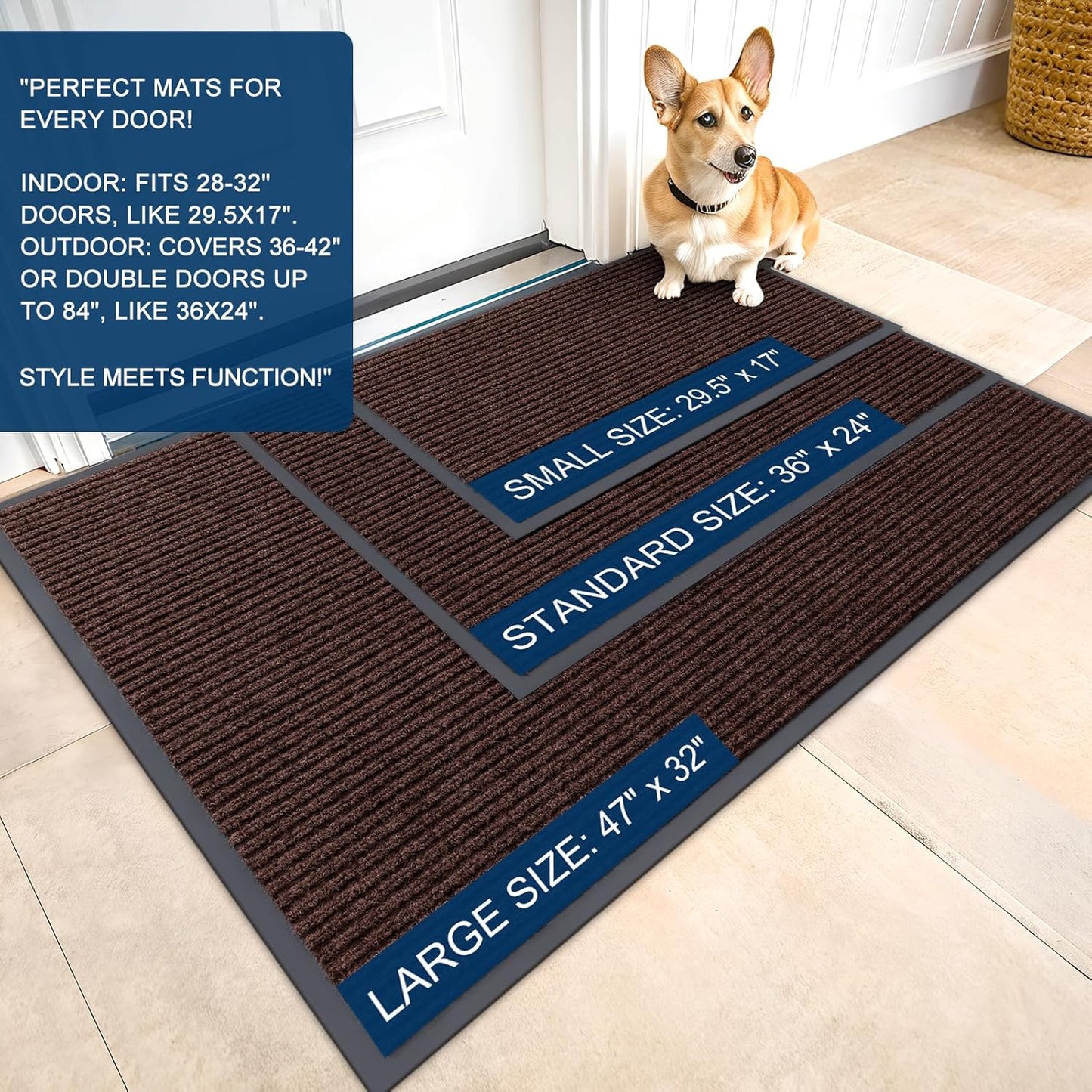 OLANLY Front Door Mat Indoor Outdoor Entrance, Waterproof Heavy Duty Doormat, Fade Resistant, Low Profile, Easy Clean Patio Porch Welcome Floor Mats for Entry, 59x20, Brown