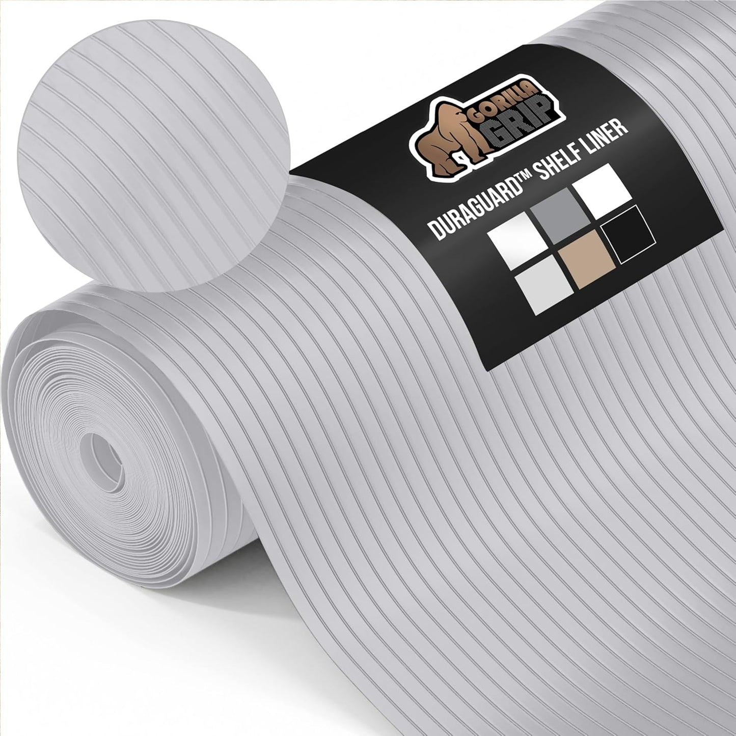 GORILLA GRIP DuraGuard Shelf Liner, 20x20 Non-Adhesive Cabinet Liners for Kitchen Drawers, Shelves, Refrigerator, Pantry Storage, Bathroom Closet, Durable Waterproof BPA Free Ribbed Plastic, Lt Gray