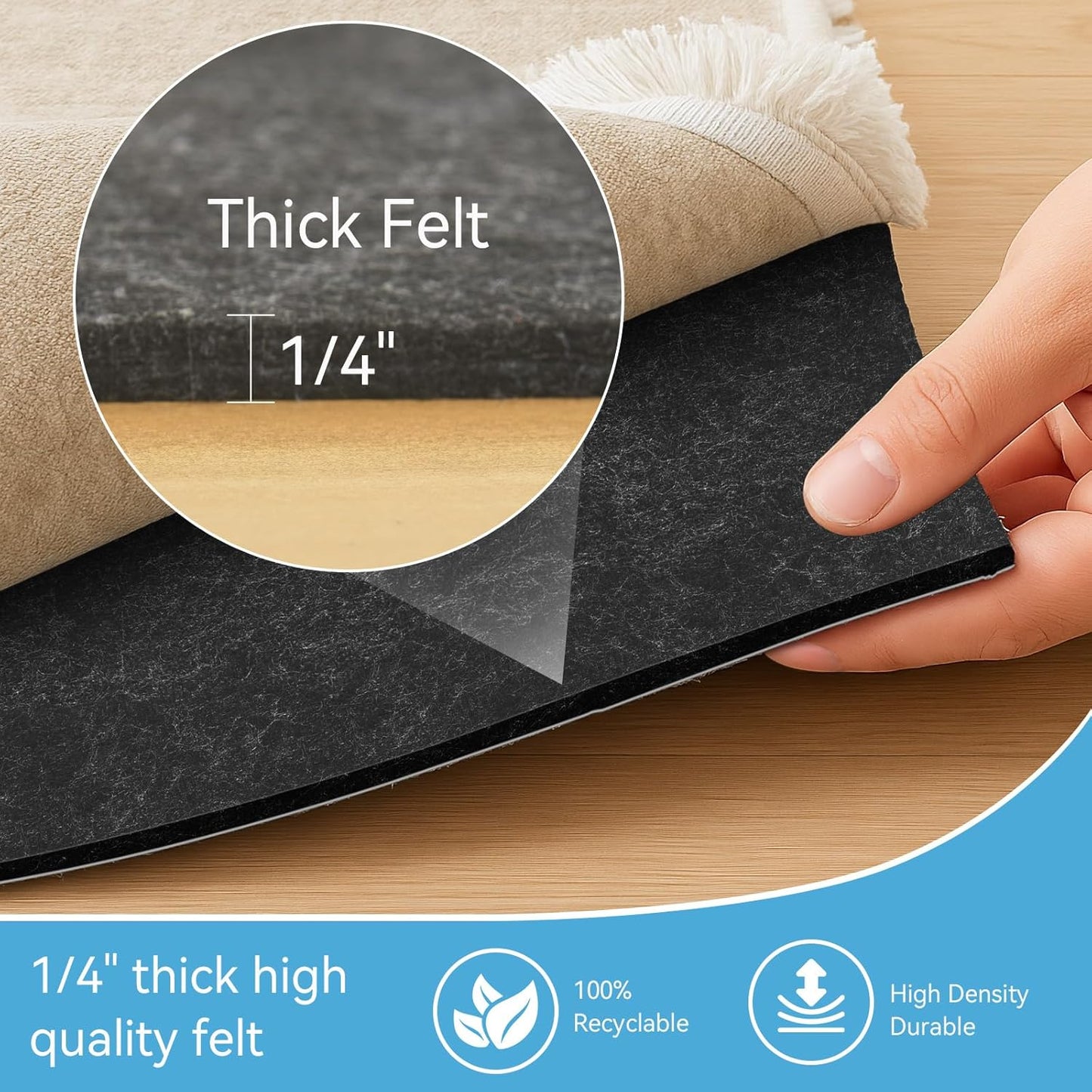 Warmstar 6x9 FT Non Slip Rug Pad,100% Waterproof Felt Rug Pad for Hardwood Floors,1/4” Thick Soft Carpet Pad with Natural Rubber Backing, Secure Grip & Floor Protection