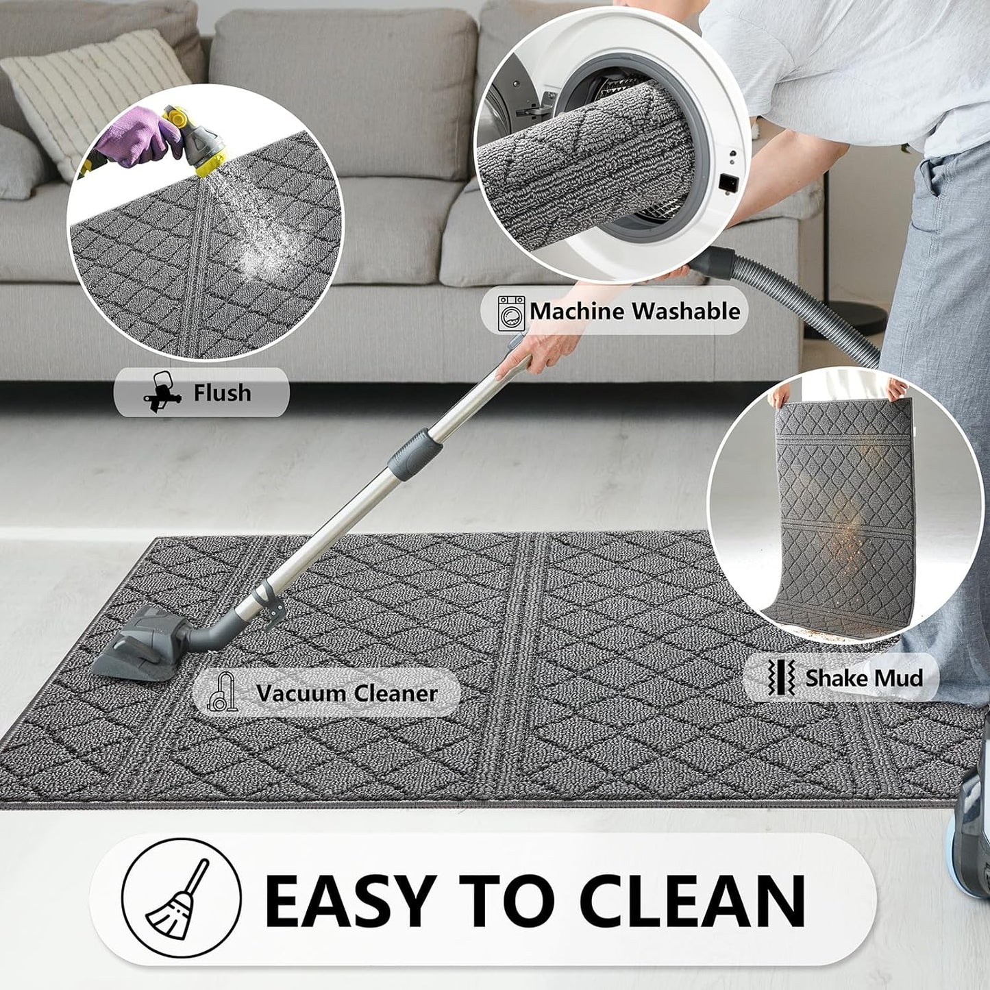 REFETONE Indoor Doormat, Front Back Door Mat 20"x32" Absorbent Rubber Backing Non Slip Door Mats, Low-Profile Resist Dirt Entrance Rugs, Machine Washable Door Rug Inside Floor Mat for Entryway, Grey