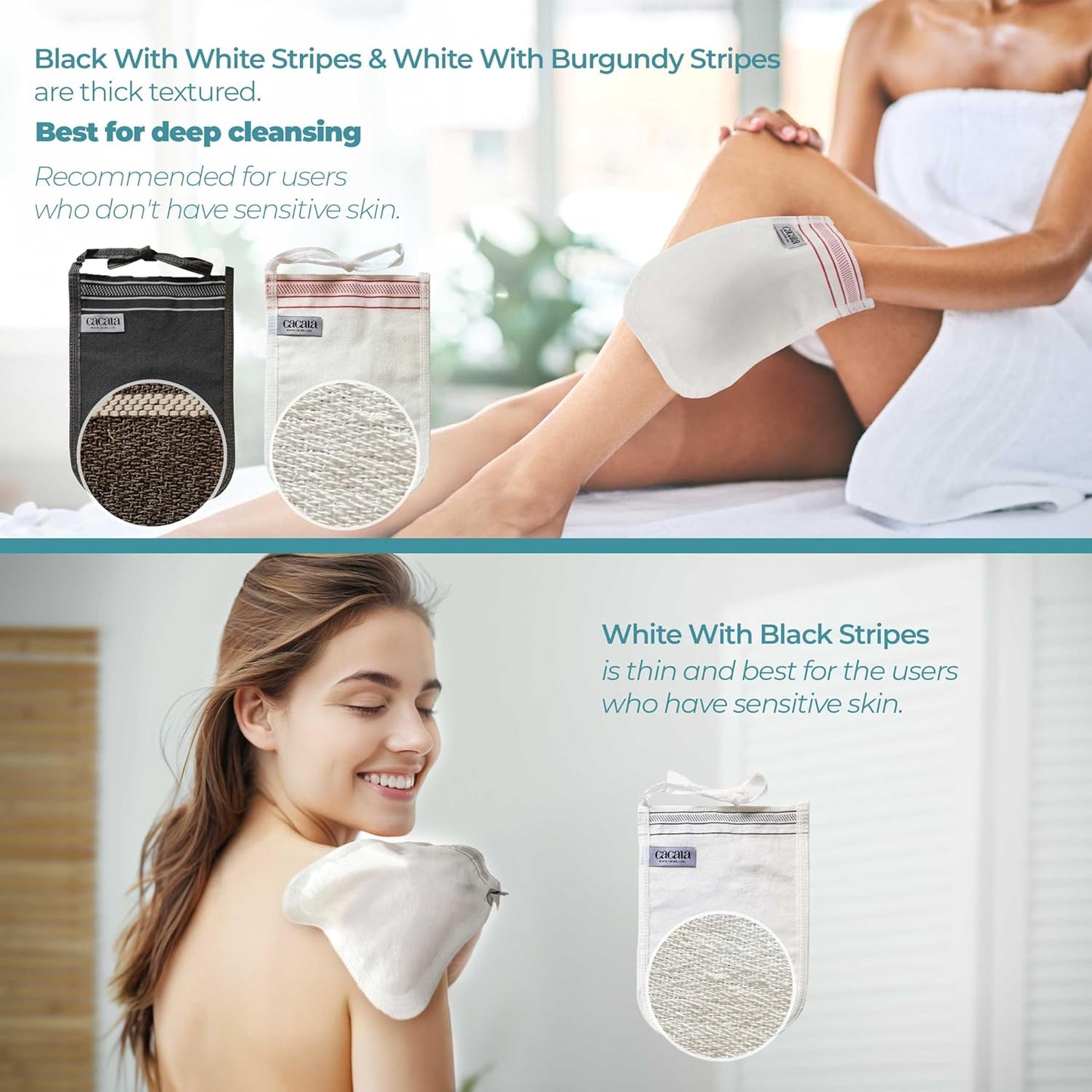 Turkish Exfoliating Gloves – Face & Body Exfoliation Mitts - Bath Hammam Spa Exfoliator Kese Glove - Body Scrub Glove to Remove Dead Skin – Brighten & Soften Skin – 4Pcs (Black & White)