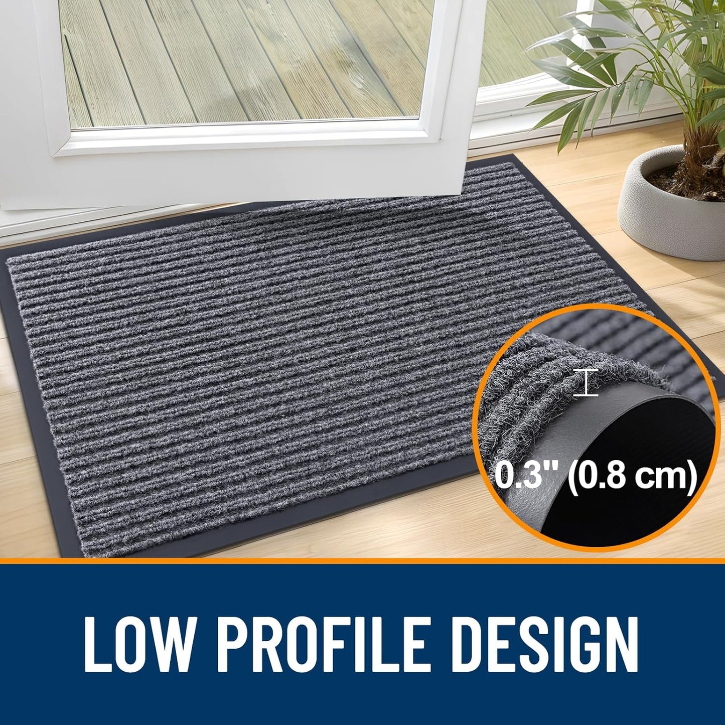 OLANLY Front Door Mat Indoor Outdoor Entrance, Waterproof Heavy Duty Doormat, Fade Resistant, Low Profile, Easy Clean Patio Porch Welcome Floor Mats for Entry, 59x35, Grey