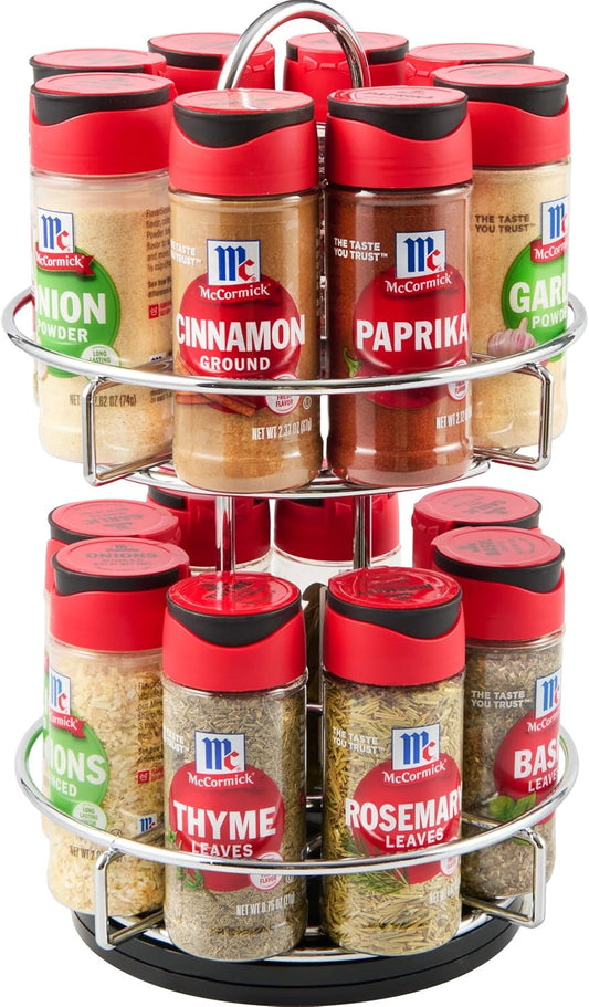 McCormick Spice Rack, Two Tier Chrome, Featuring 16 Herbs & Spices for Everyday Cooking, Great Gift for Housewarming, Wedding & Bridal Shower, 26.09 oz
