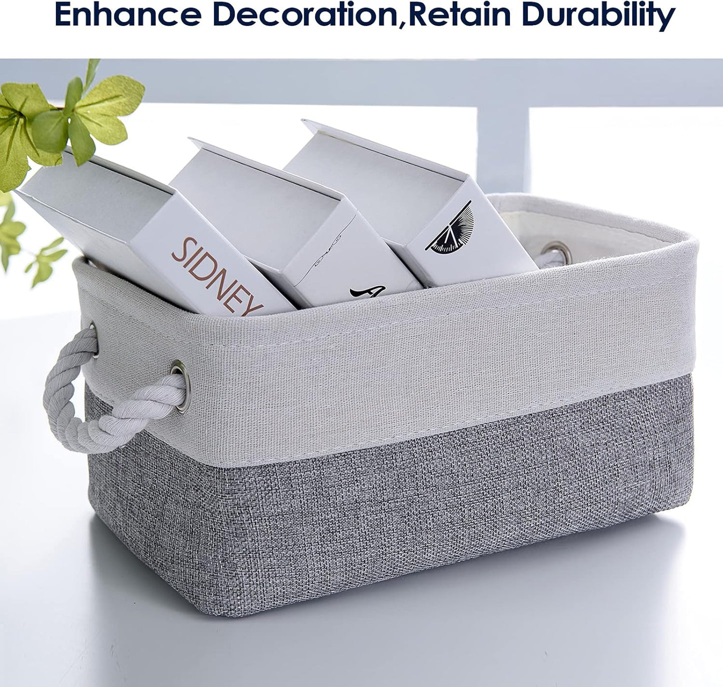 TheWarmHome Small Storage Baskets for Organizing,Storage Baskets for Shelves,Small Fabric Storage Bins W/Handles For Closet Nursery Toy Decorative Foldable (White&Grey, 11.8L*7.9W*5.2H-6 Pack)