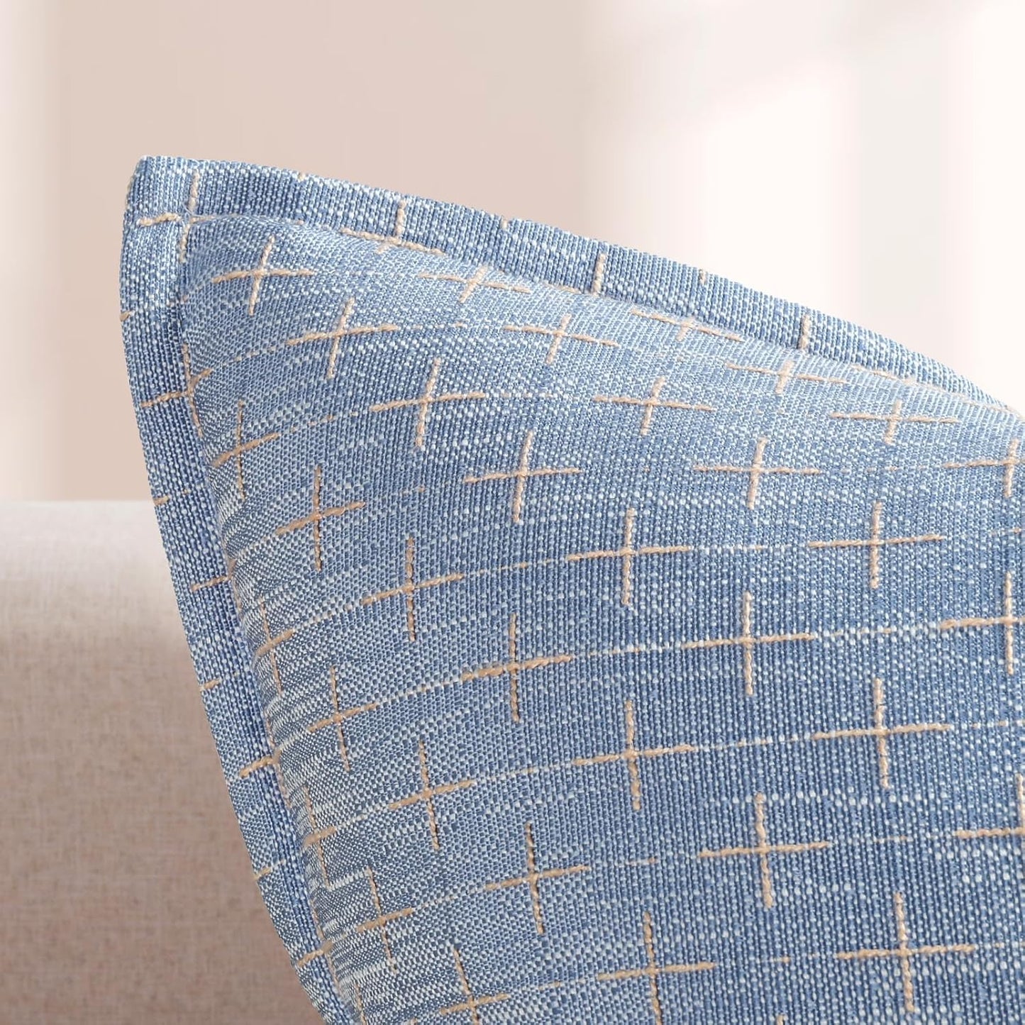 ZWJD Pillow Covers 24x24 Set of 2 Soft Polyester Textured Pillow Covers with Stylish Flange Edge Cozy Farmhouse Throw Pillows for Couch Bed Sofa Living Room