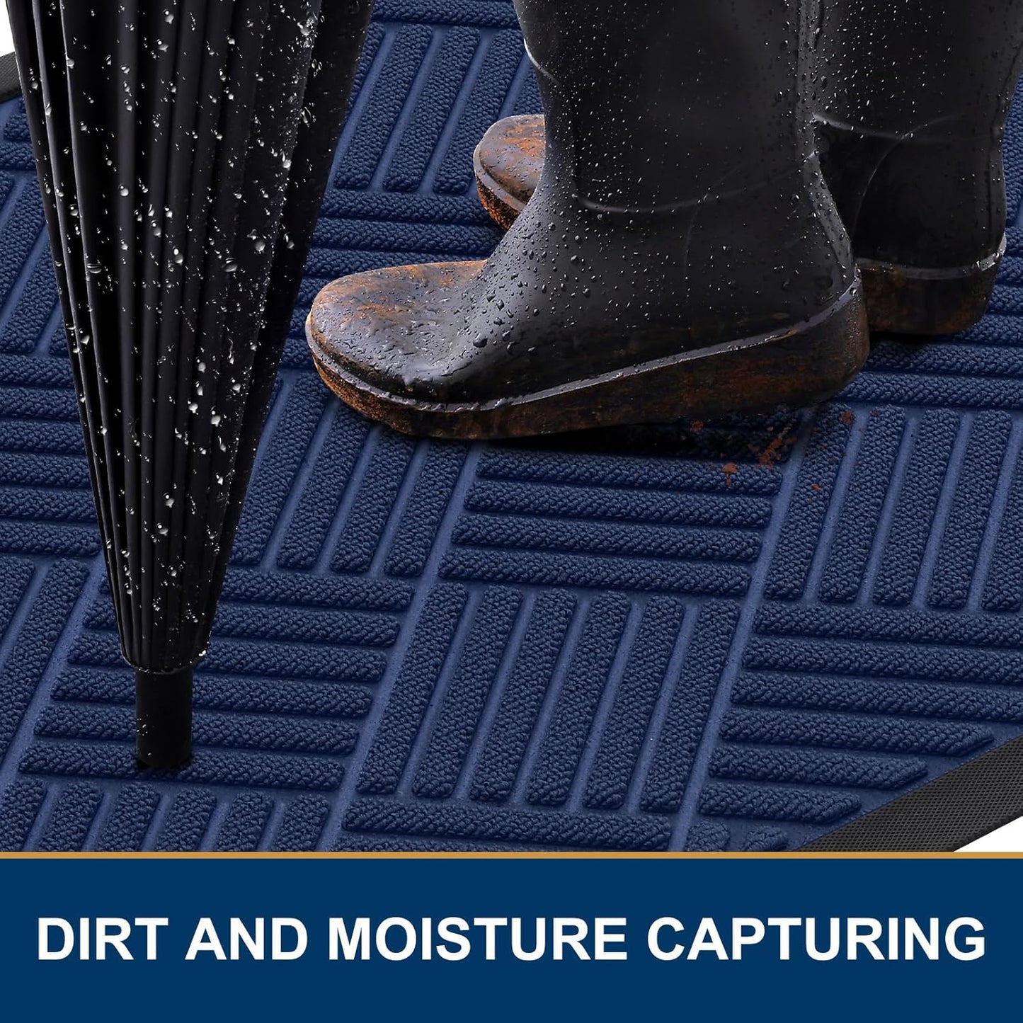 Smiry Front Door Mat Outside Entrance, Heavy Duty Outdoor Indoor Natural Rubber Doormat, Non Slip, Trap Dirt and Moisture, Easy Clean, Low Profile Patio Porch Entryway Mat, 71x23, Navy Blue