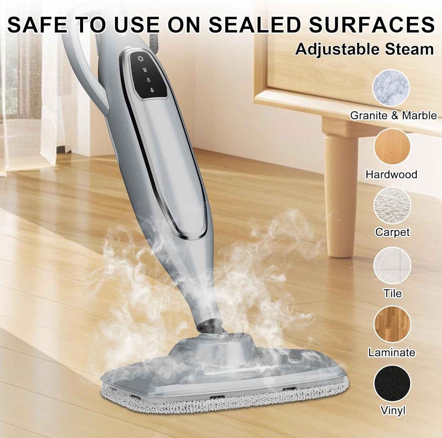 Steam Mop, 11-in-1 Powerful Handheld Steam Cleaner with 11.8 OZ Removable Tank, Detachable Steam Mops for Floor Cleaning with 23FT Power Cord, MultiPurpose Steamer for Hardwood Tile Carpets Furniture