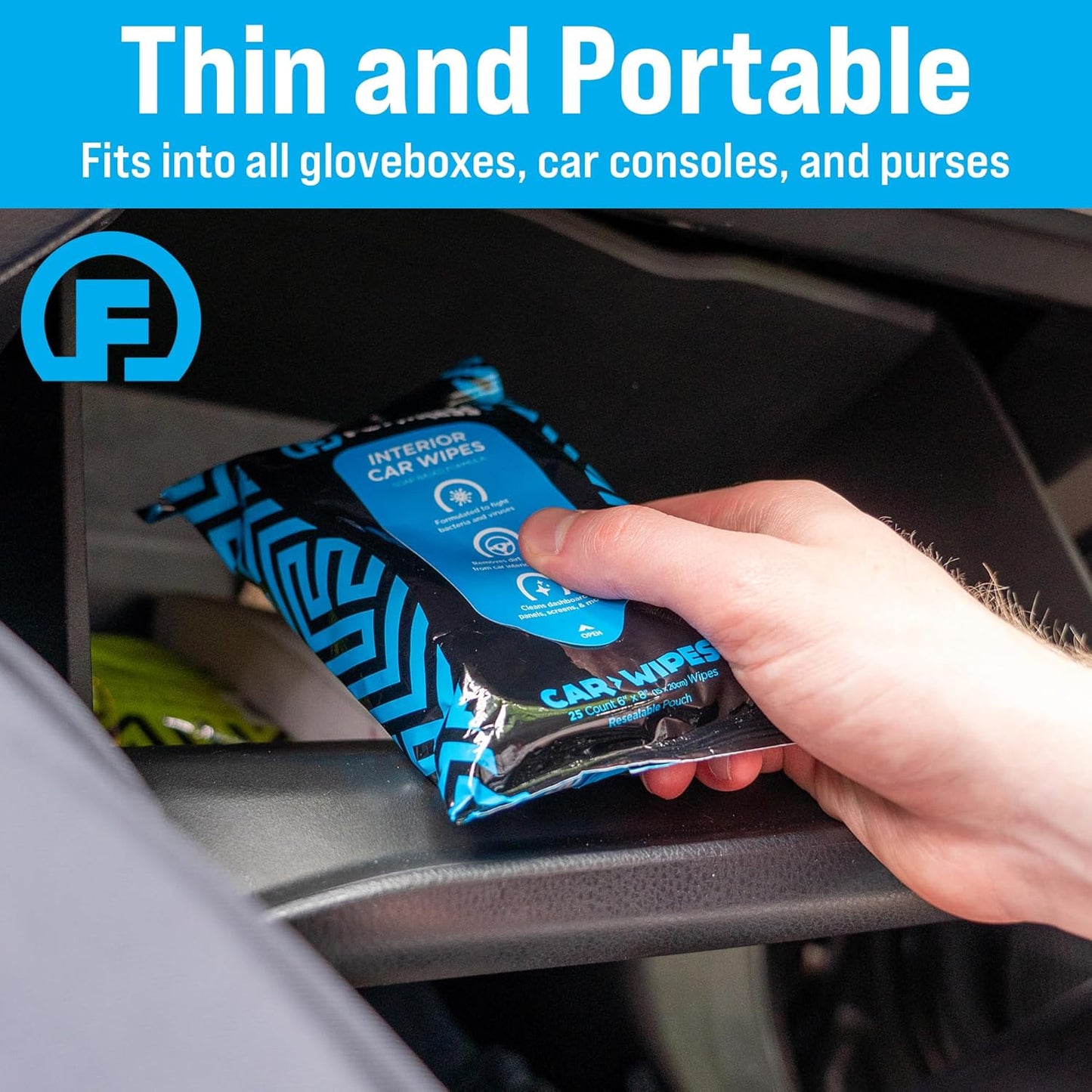 Fortress Car Interior Wipes (25 ct, Pack of 12) for Car Interior Cleaning, Dashboard, Seats, Detailing, and Steering Wheel [Travel Size] Skin-Safe Car Interior Cleaner Supplies