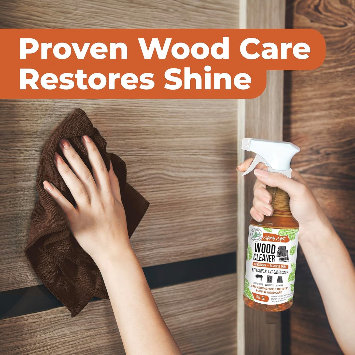 Mighty Mint Wood Cleaner and Conditioner, Spray Cleans and Renews Wood, Natural Peppermint Scent, 16oz