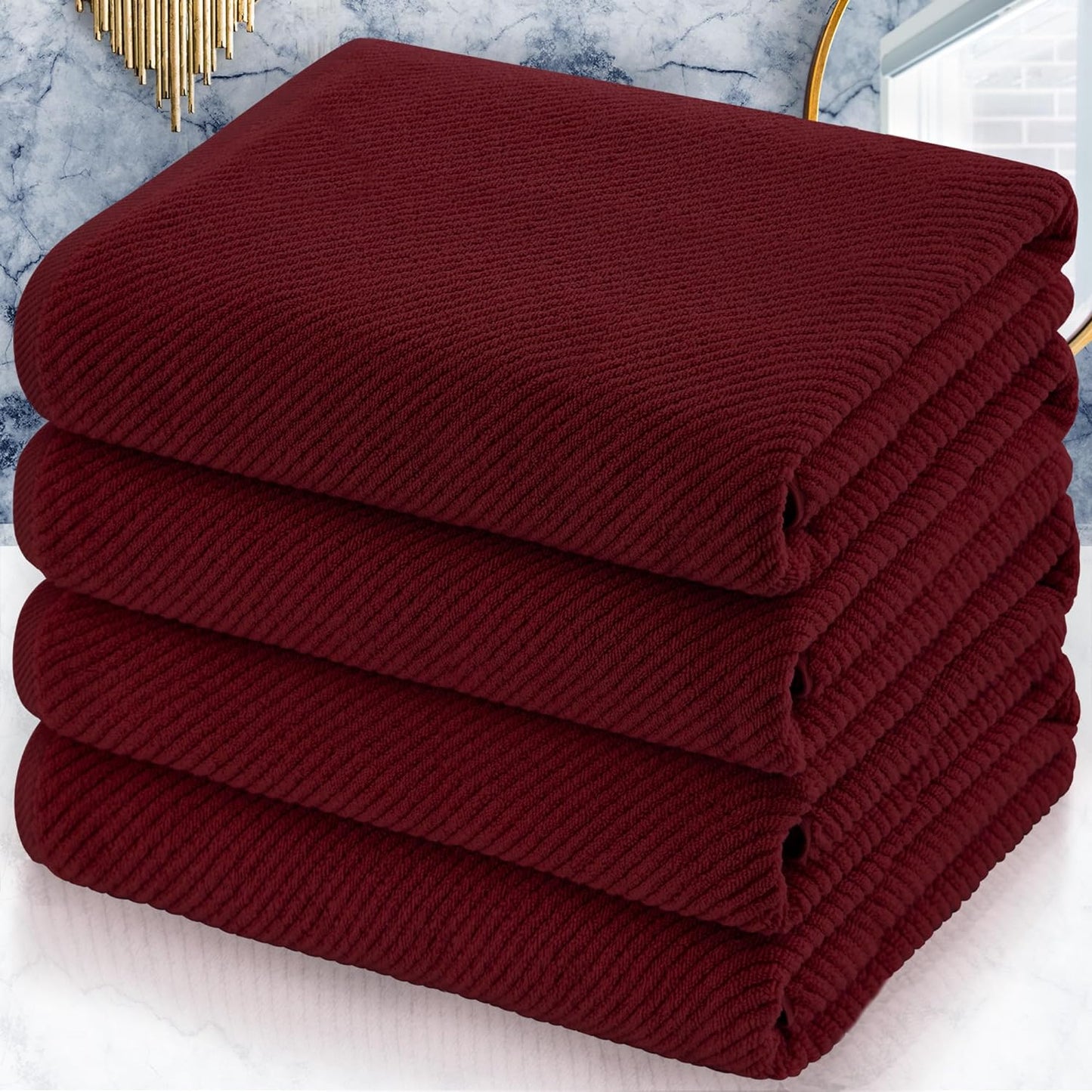 VOOVA & MOVAS Red Bath Towels, 4 Pack Large 30" x 56" - 100% Cotton | Quick Dry | Light Weight | Thick | Soft | Absorbent, Bath Towels Set for Bathroom, Bathroom Decor Set, Burgundy Red