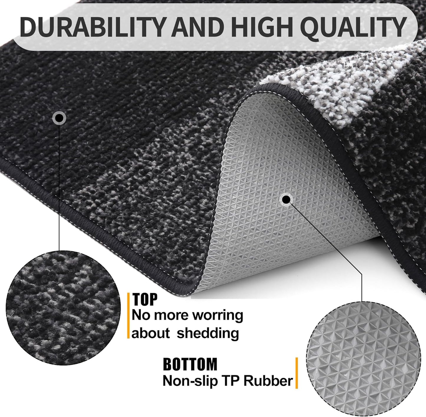 Kitinjoy Indoor Outdoor Door Mat, 32x20 Non-Slip Absorbent Dirt Trapper, Low-Profile Washable Inside Entrance Front Floor Mat, Sturdy Soft Entry Doormats for Entryway, Black